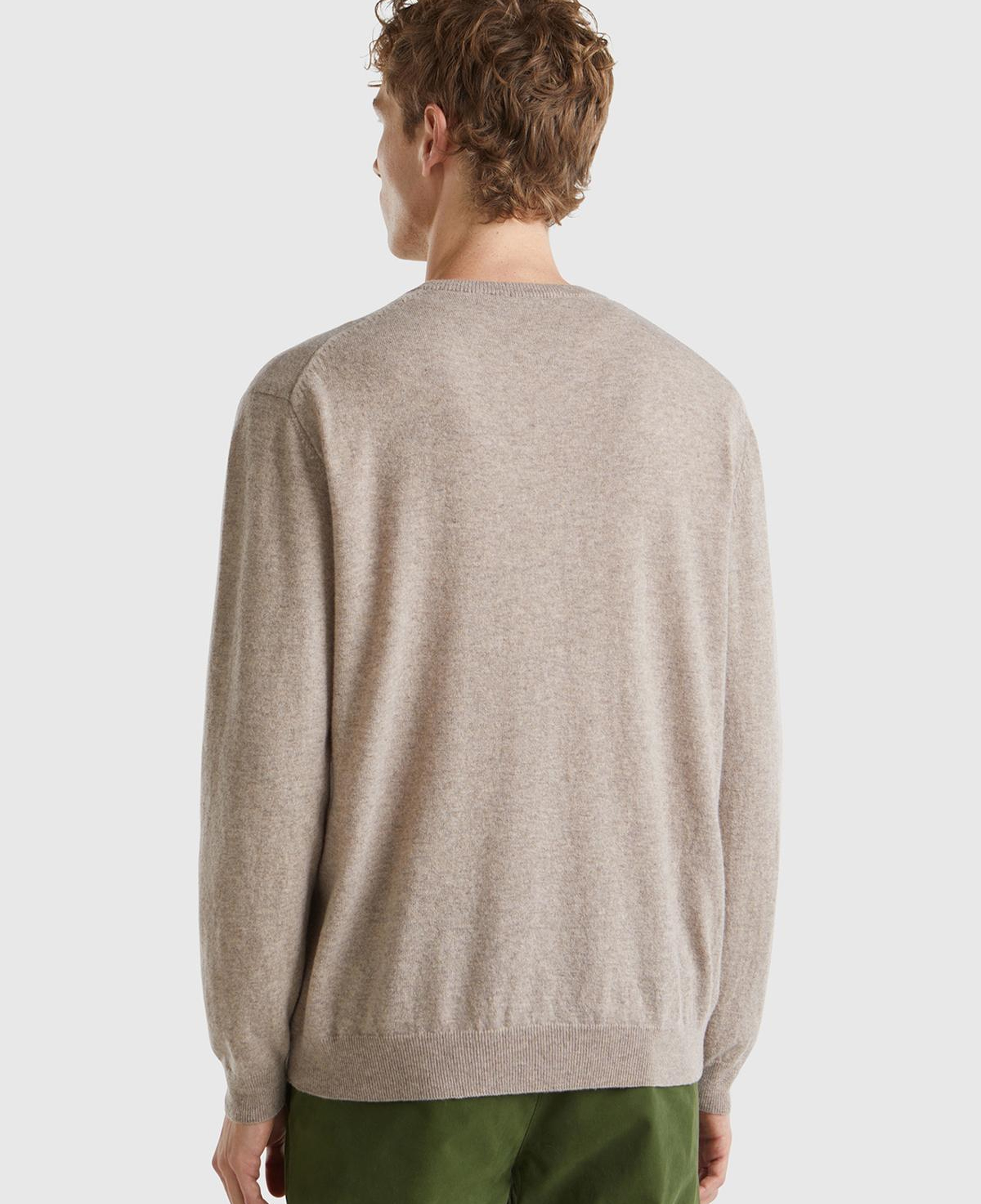 Erkek Bej Melanj %100 Merino Bisiklet Yaka  Kazak