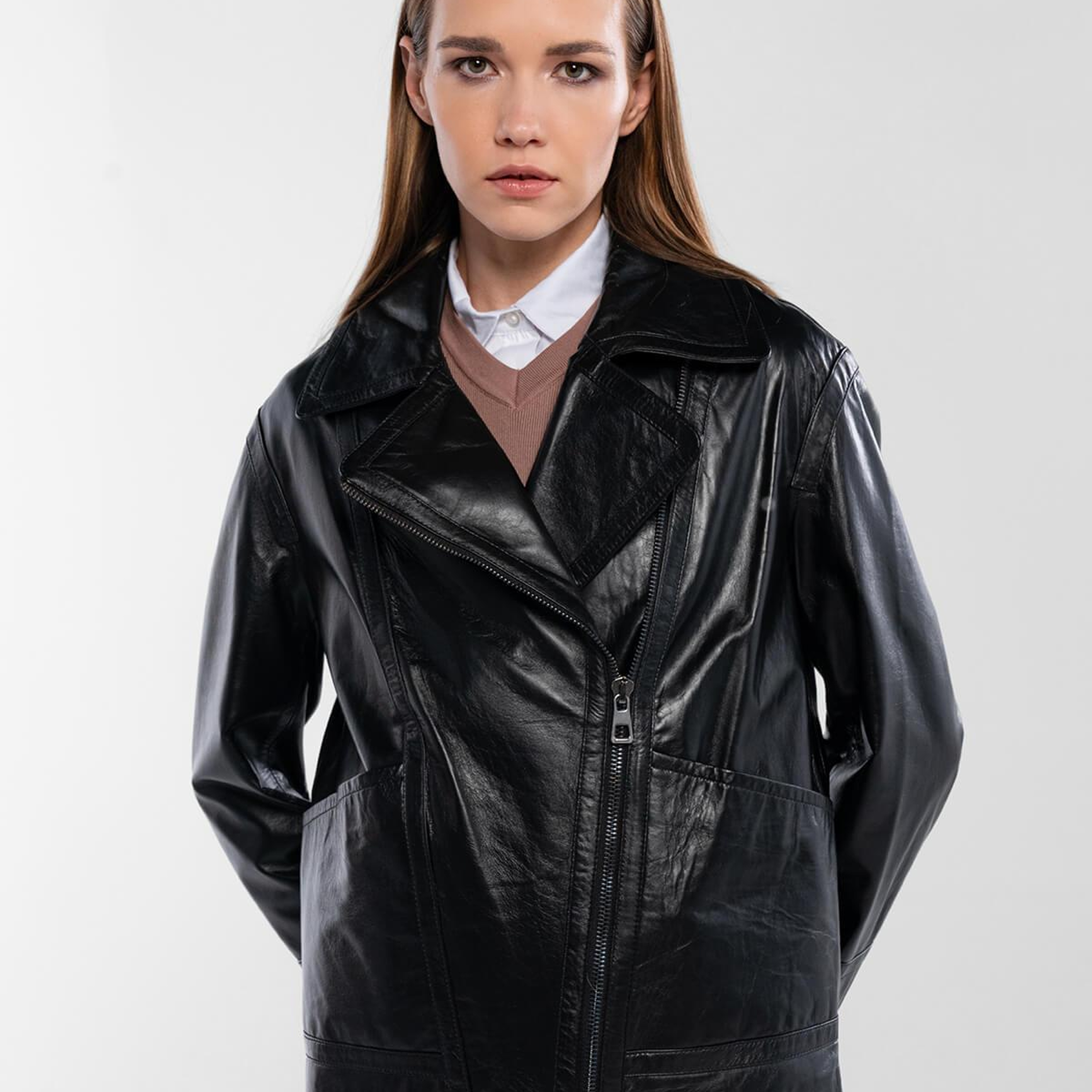 Tamer Tanca Kadın Hakiki Deri Siyah Deri Mont