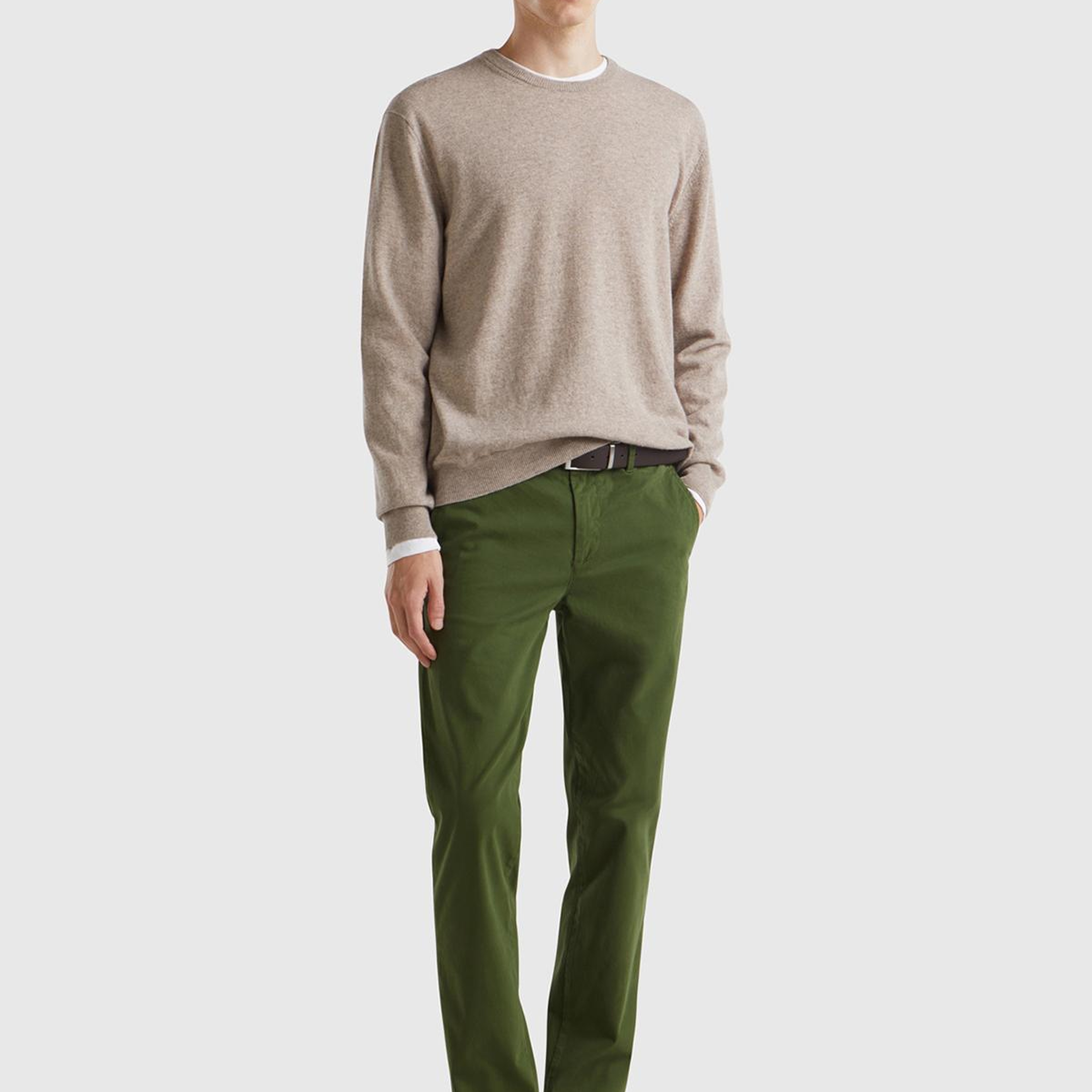 Erkek Bej Melanj %100 Merino Bisiklet Yaka  Kazak