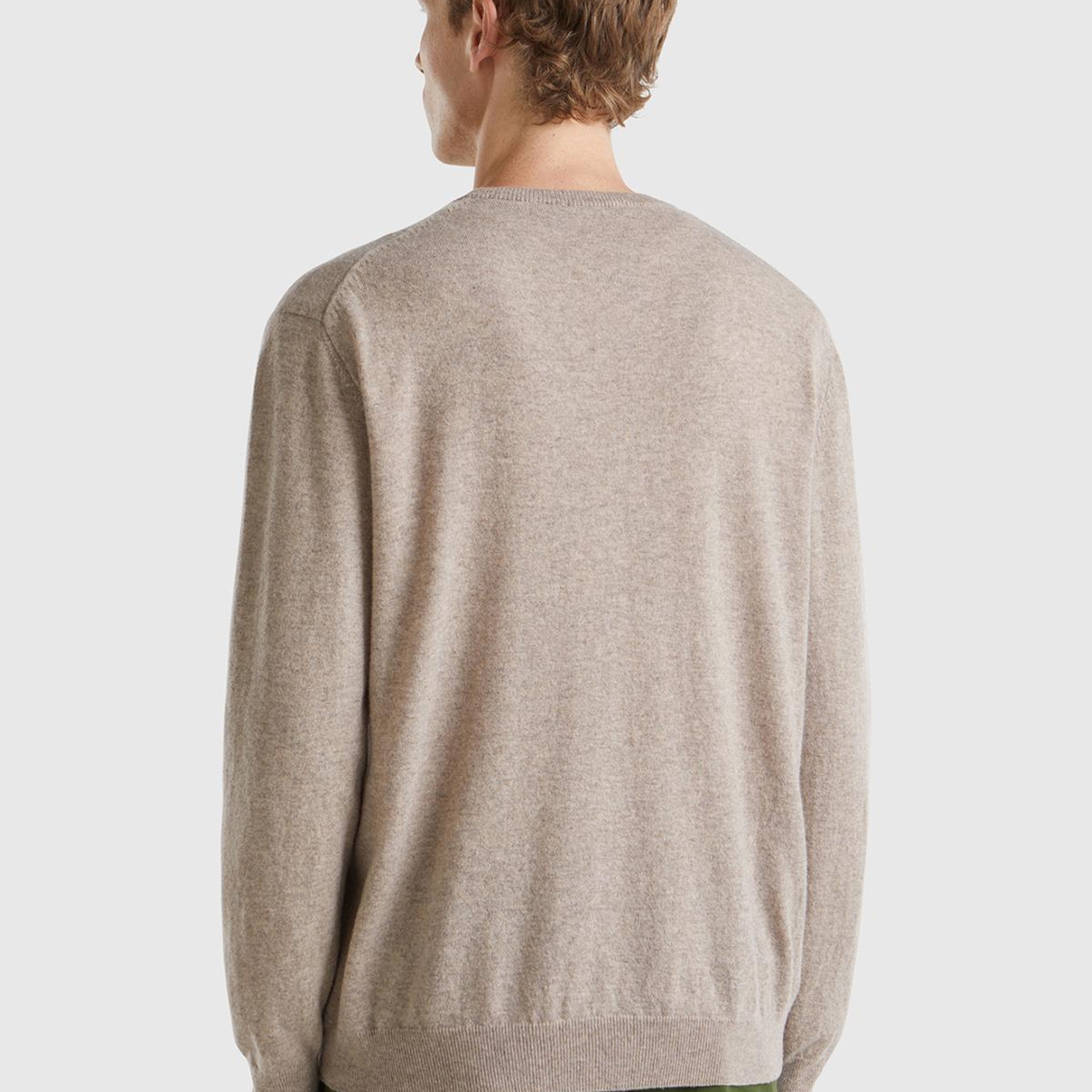 Erkek Bej Melanj %100 Merino Bisiklet Yaka  Kazak