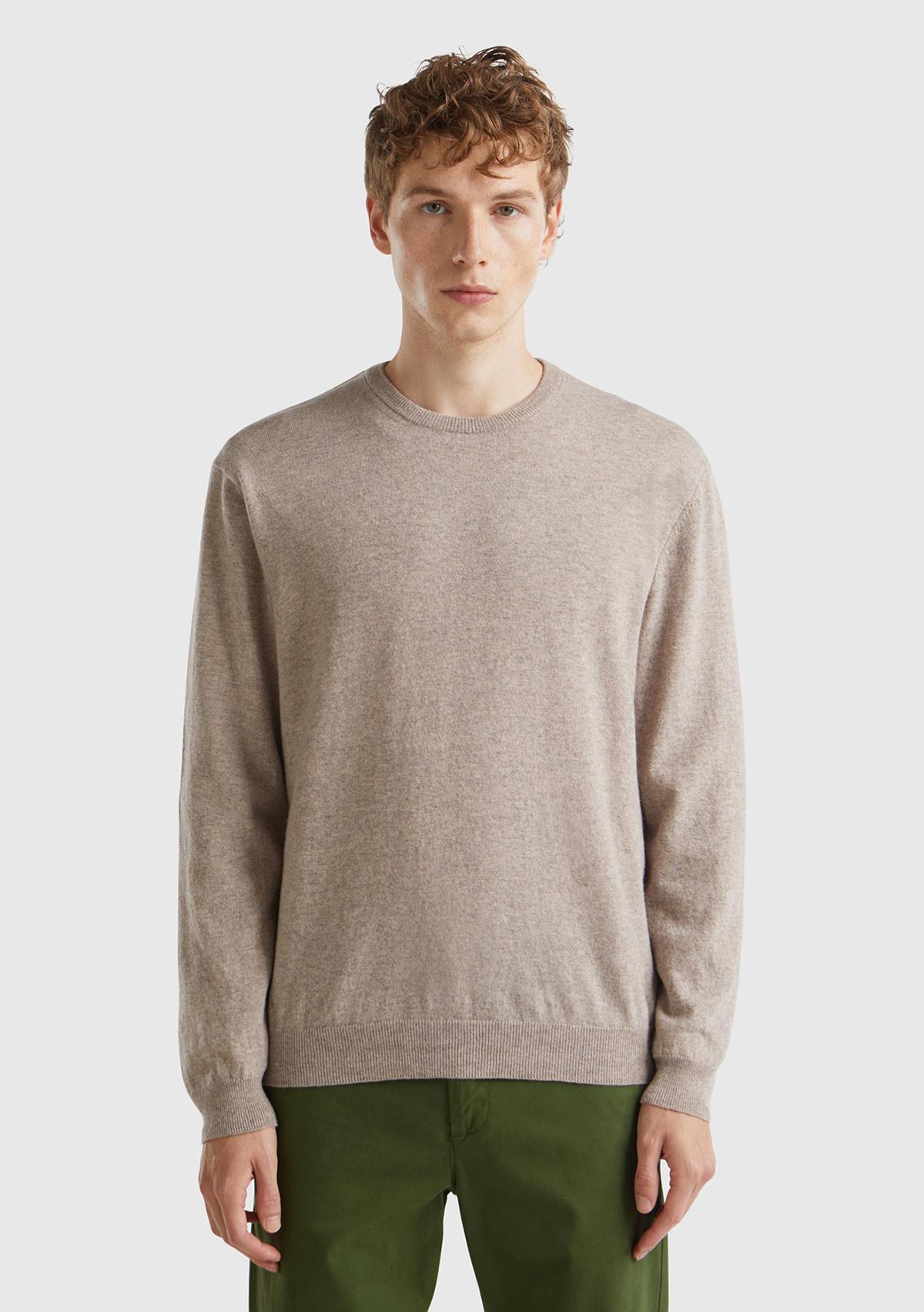 Erkek Bej Melanj %100 Merino Bisiklet Yaka  Kazak