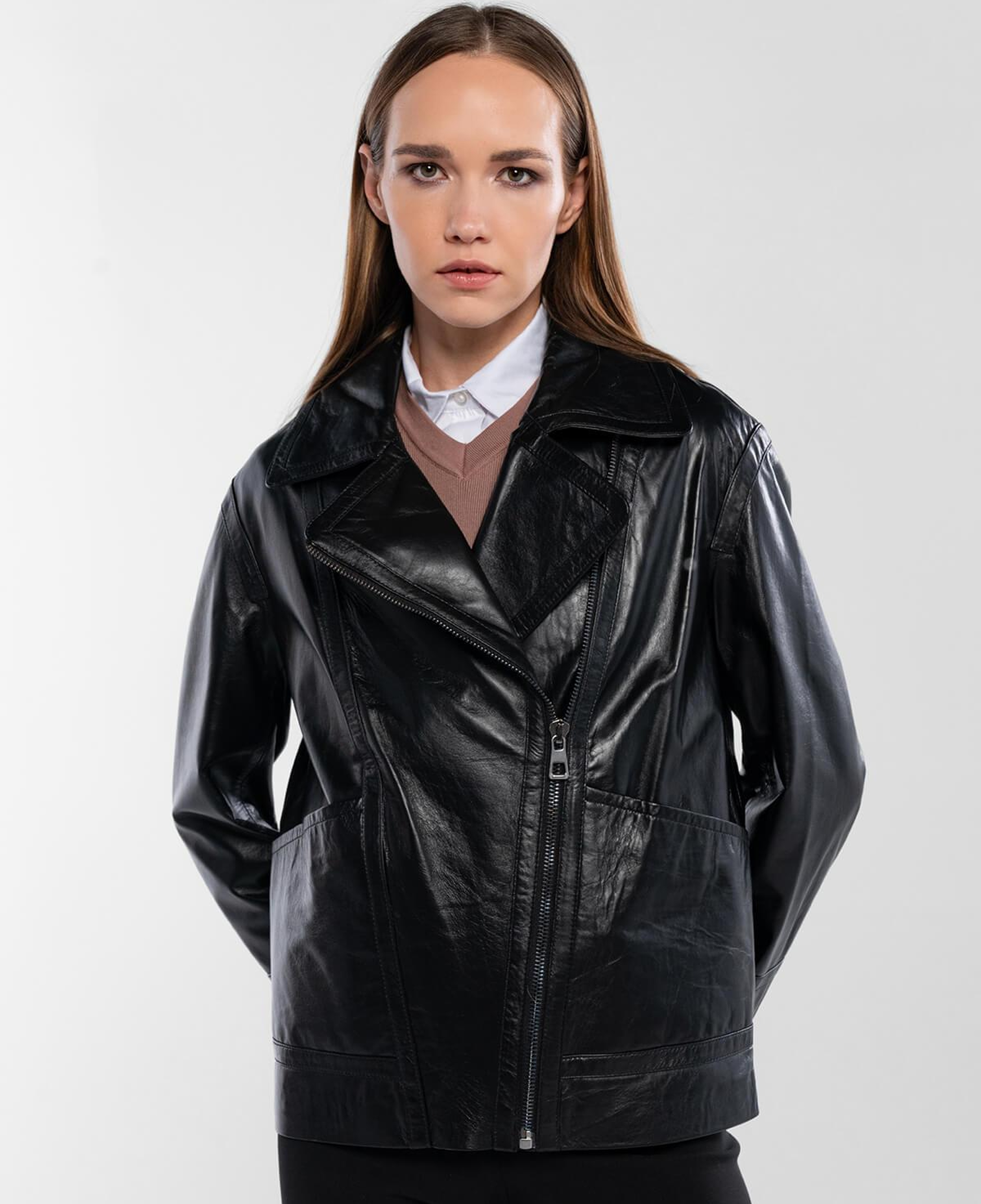 Tamer Tanca Kadın Hakiki Deri Siyah Deri Mont