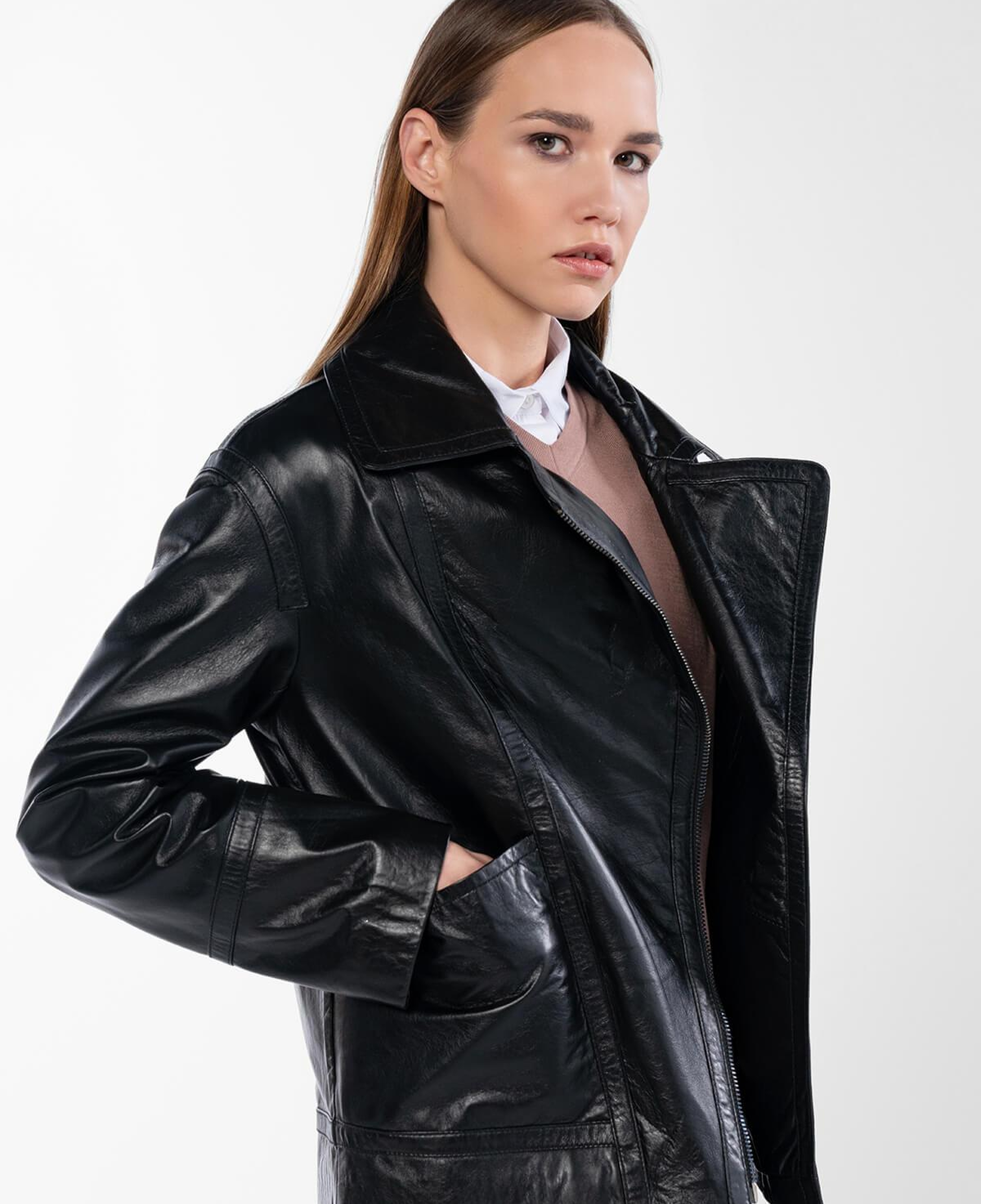 Tamer Tanca Kadın Hakiki Deri Siyah Deri Mont