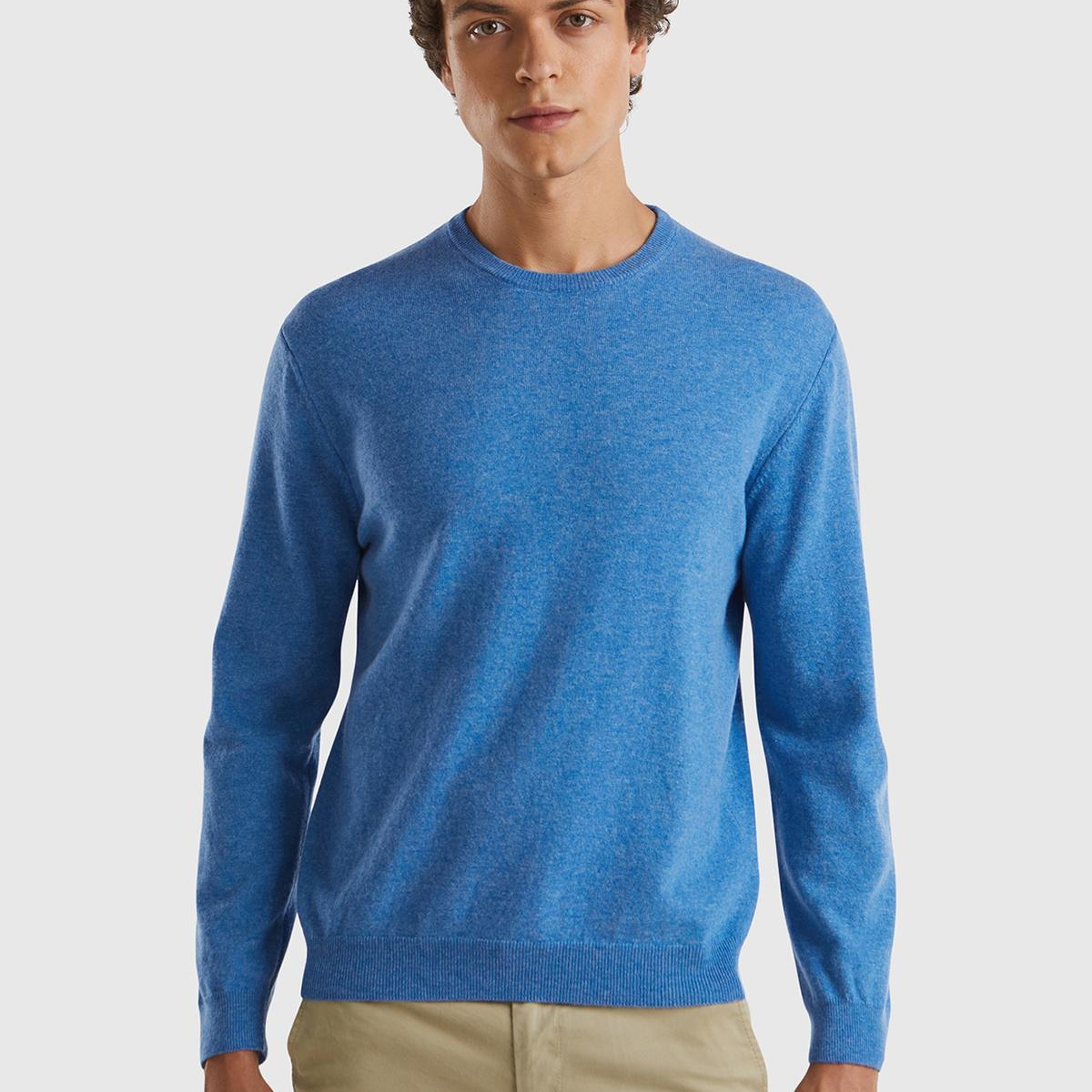 Erkek Mavi %100 Merino Bisiklet Yaka  Kazak