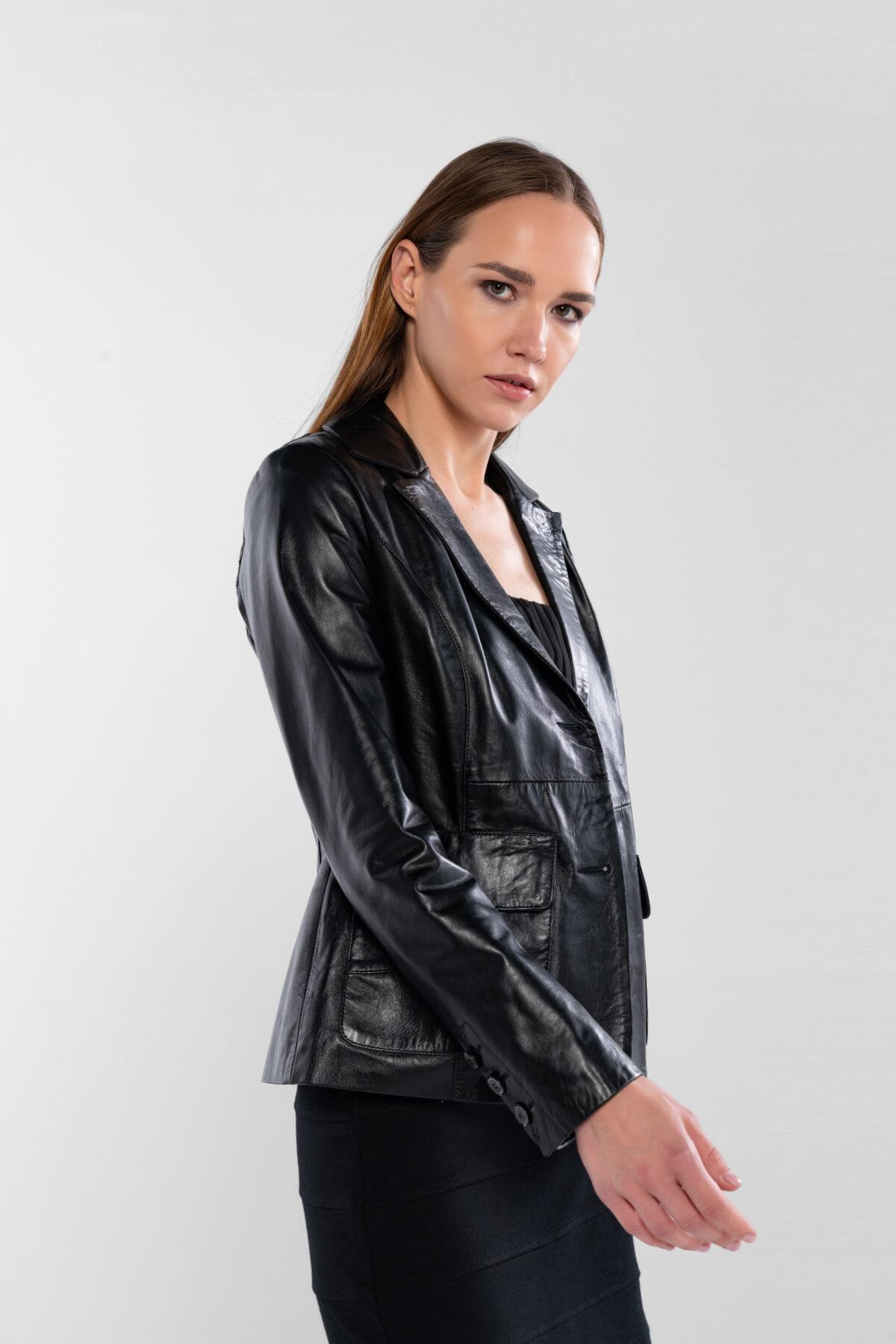 Tamer Tanca Kadın Hakiki Deri Siyah Deri Mont