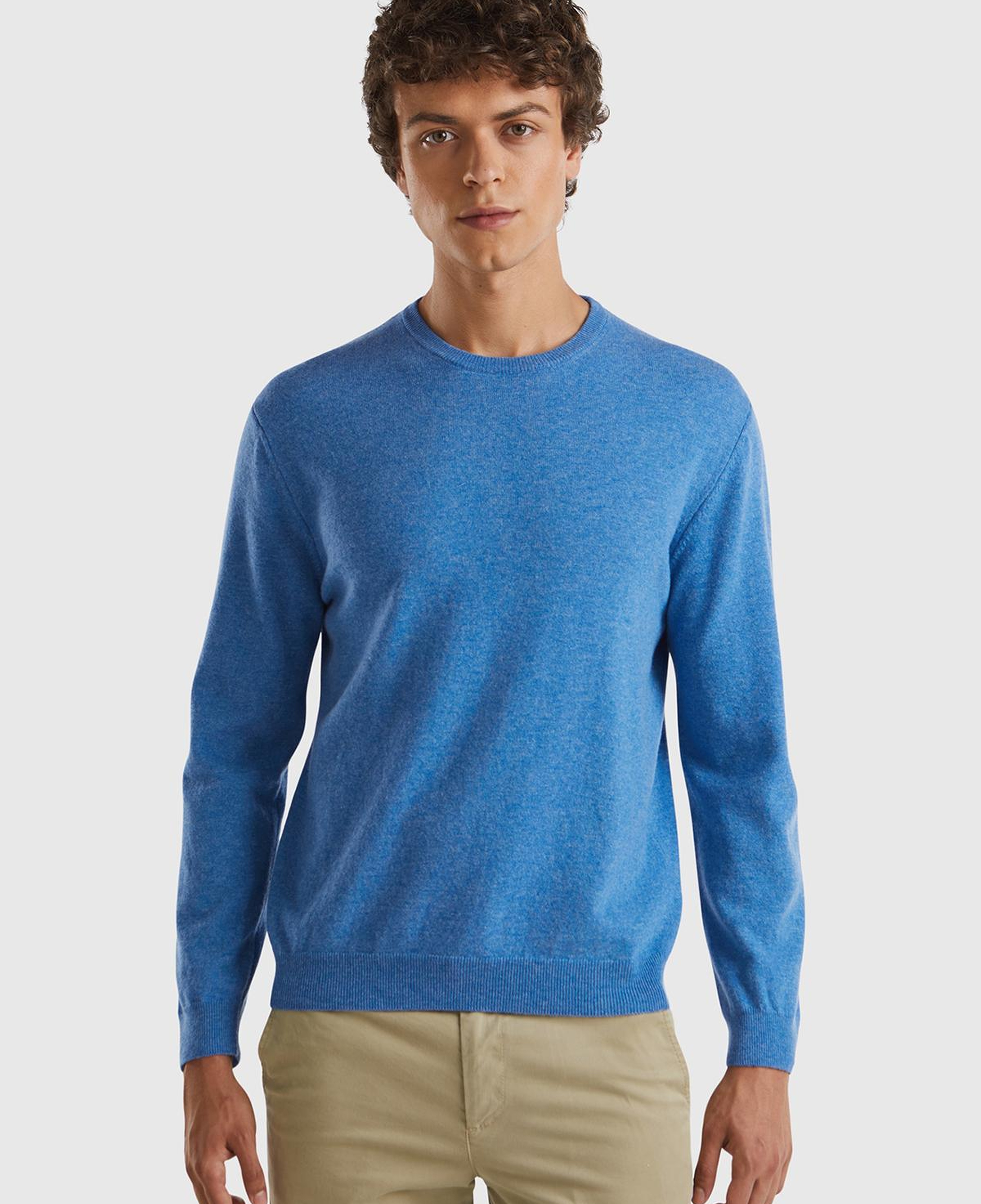 Erkek Mavi %100 Merino Bisiklet Yaka  Kazak