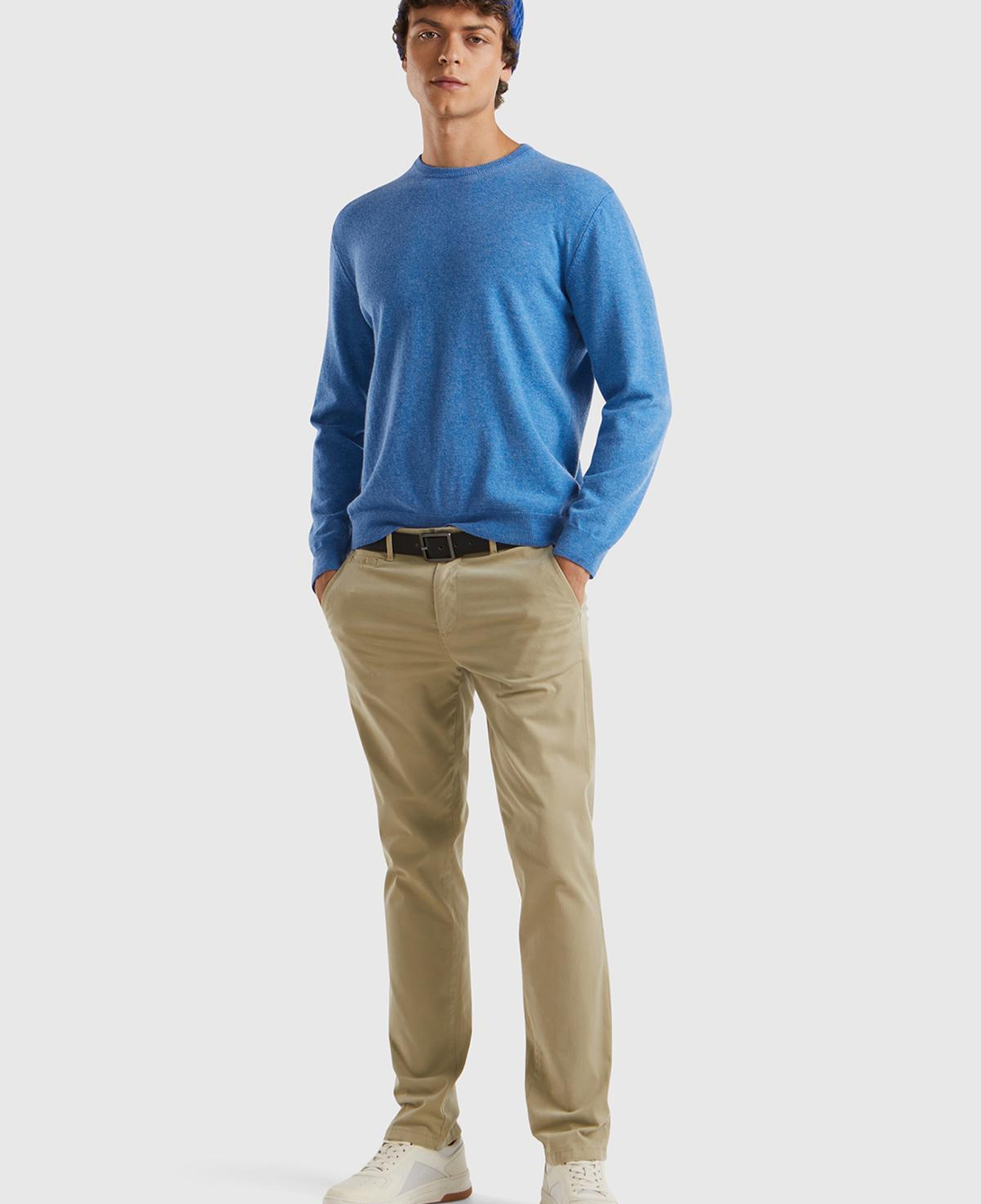 Erkek Mavi %100 Merino Bisiklet Yaka  Kazak