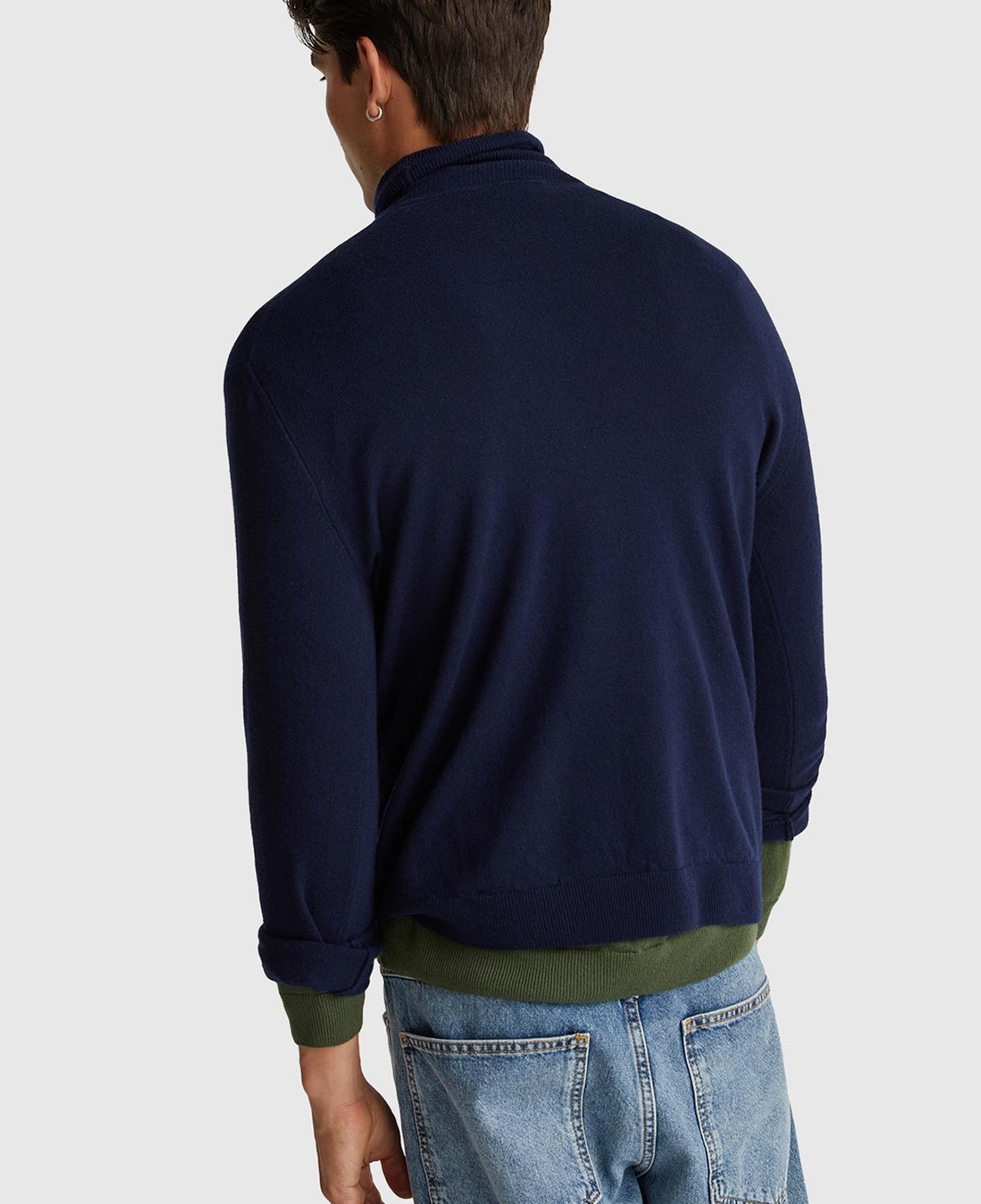 Erkek Lacivert %100 Merino Boğazlı  Kazak