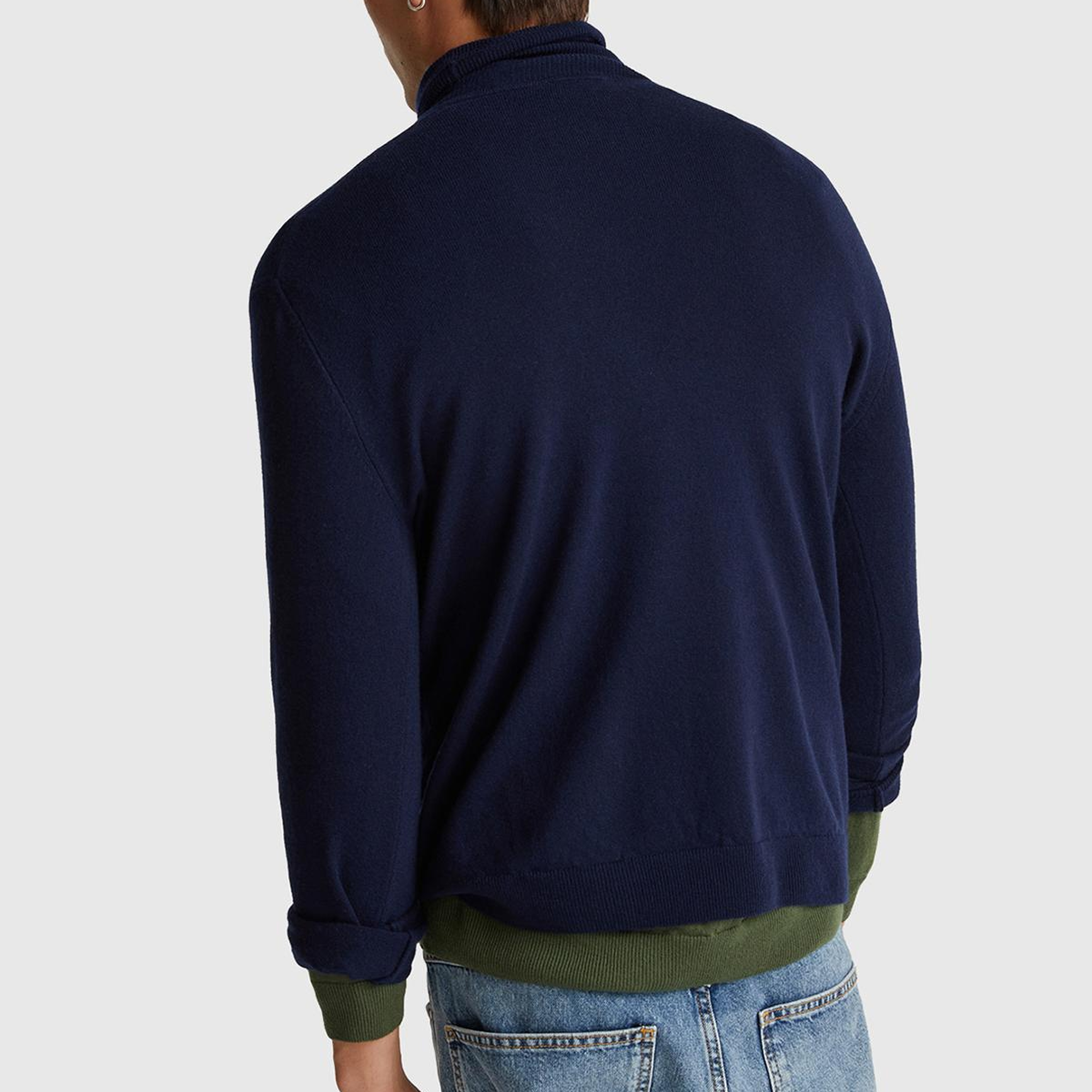 Erkek Lacivert %100 Merino Boğazlı  Kazak