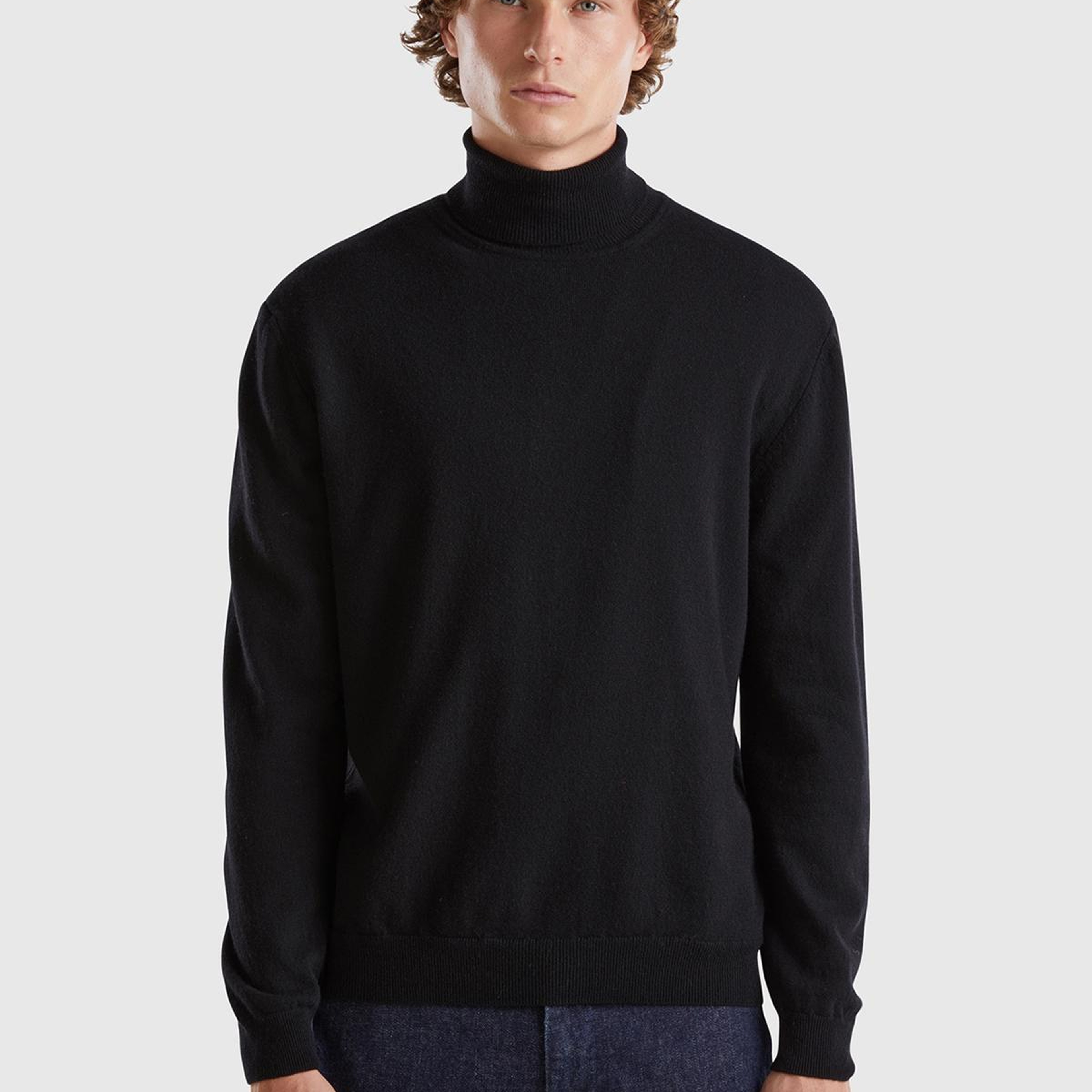 Erkek Siyah %100 Merino Boğazlı  Kazak