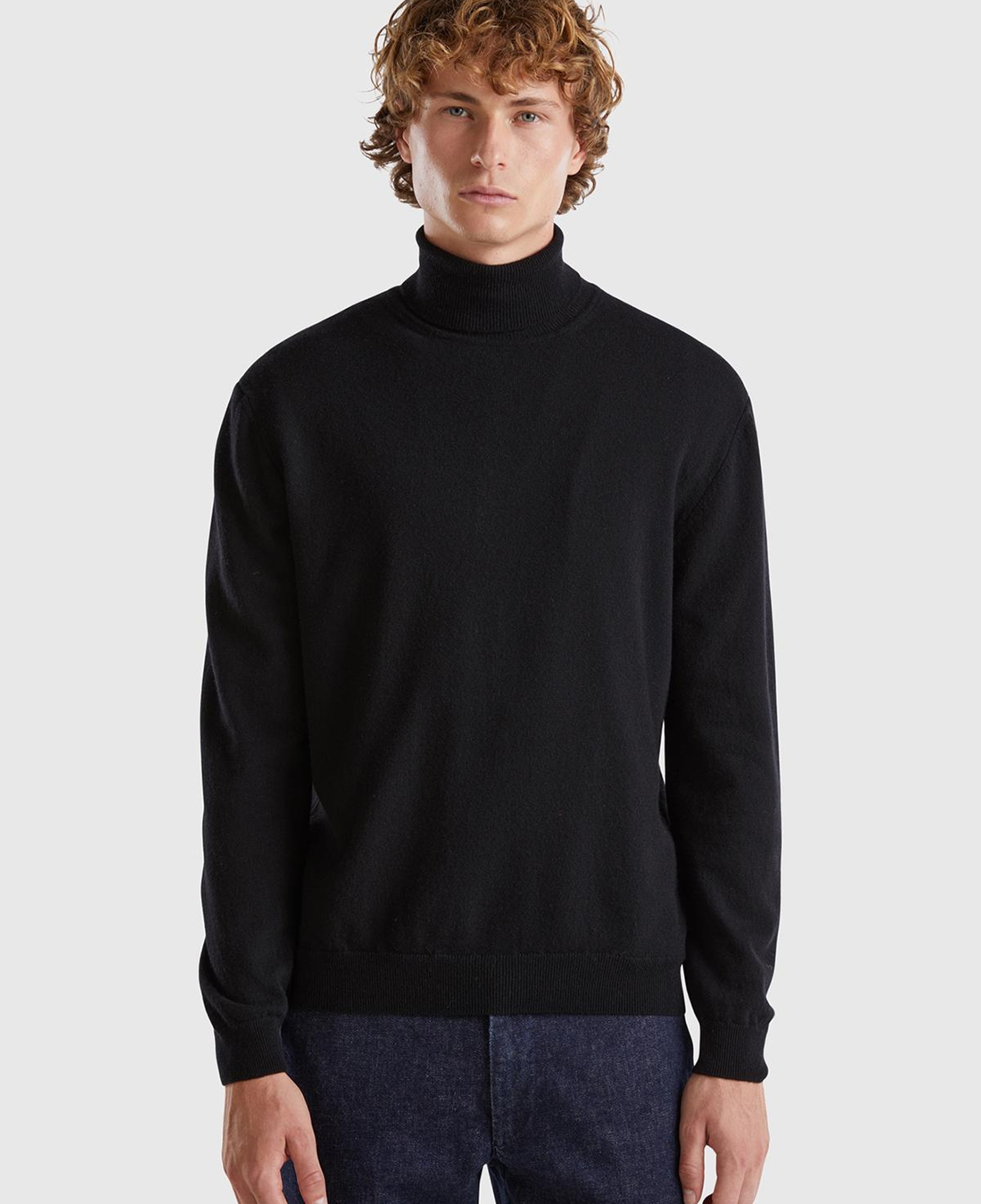 Erkek Siyah %100 Merino Boğazlı  Kazak