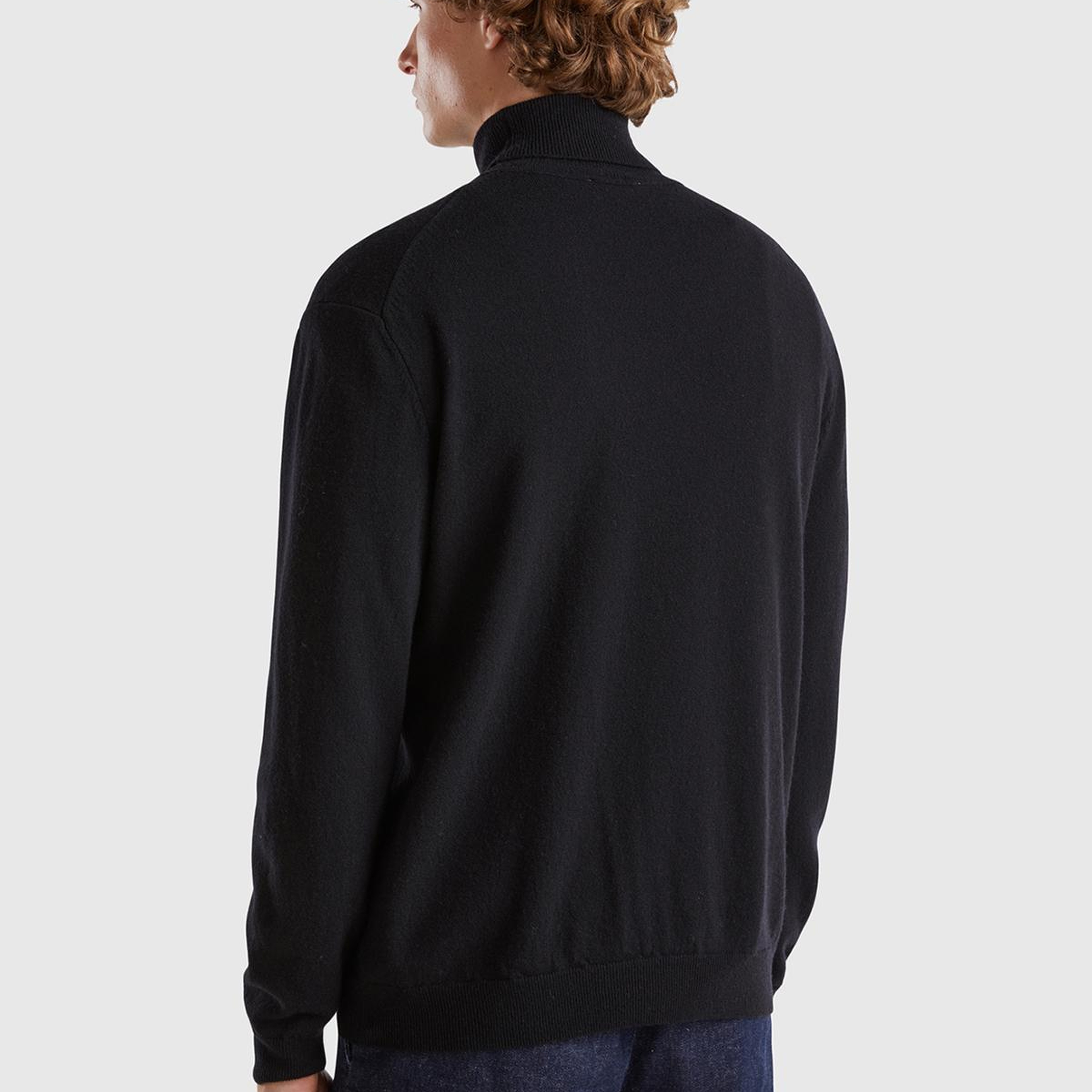 Erkek Siyah %100 Merino Boğazlı  Kazak