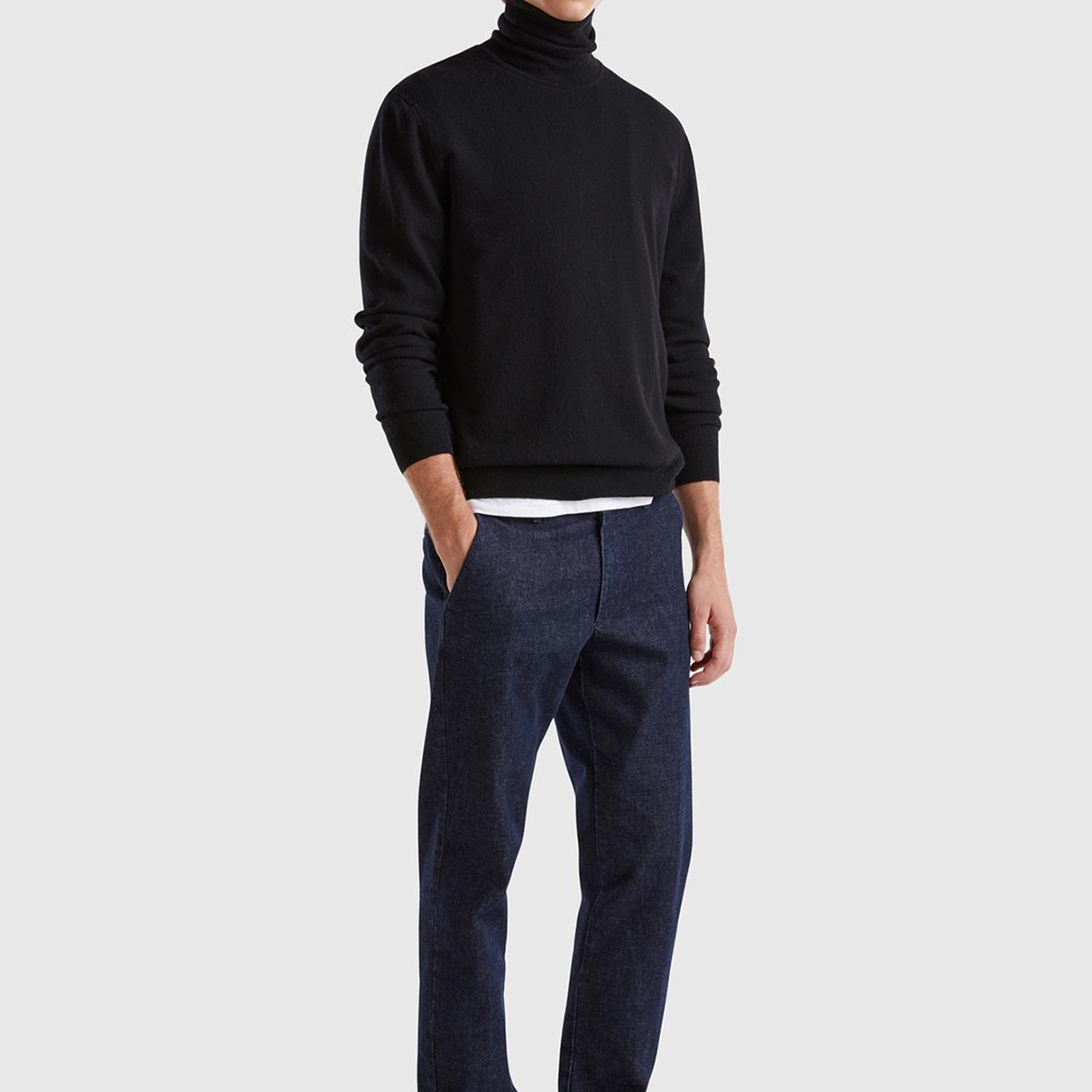 Erkek Siyah %100 Merino Boğazlı  Kazak