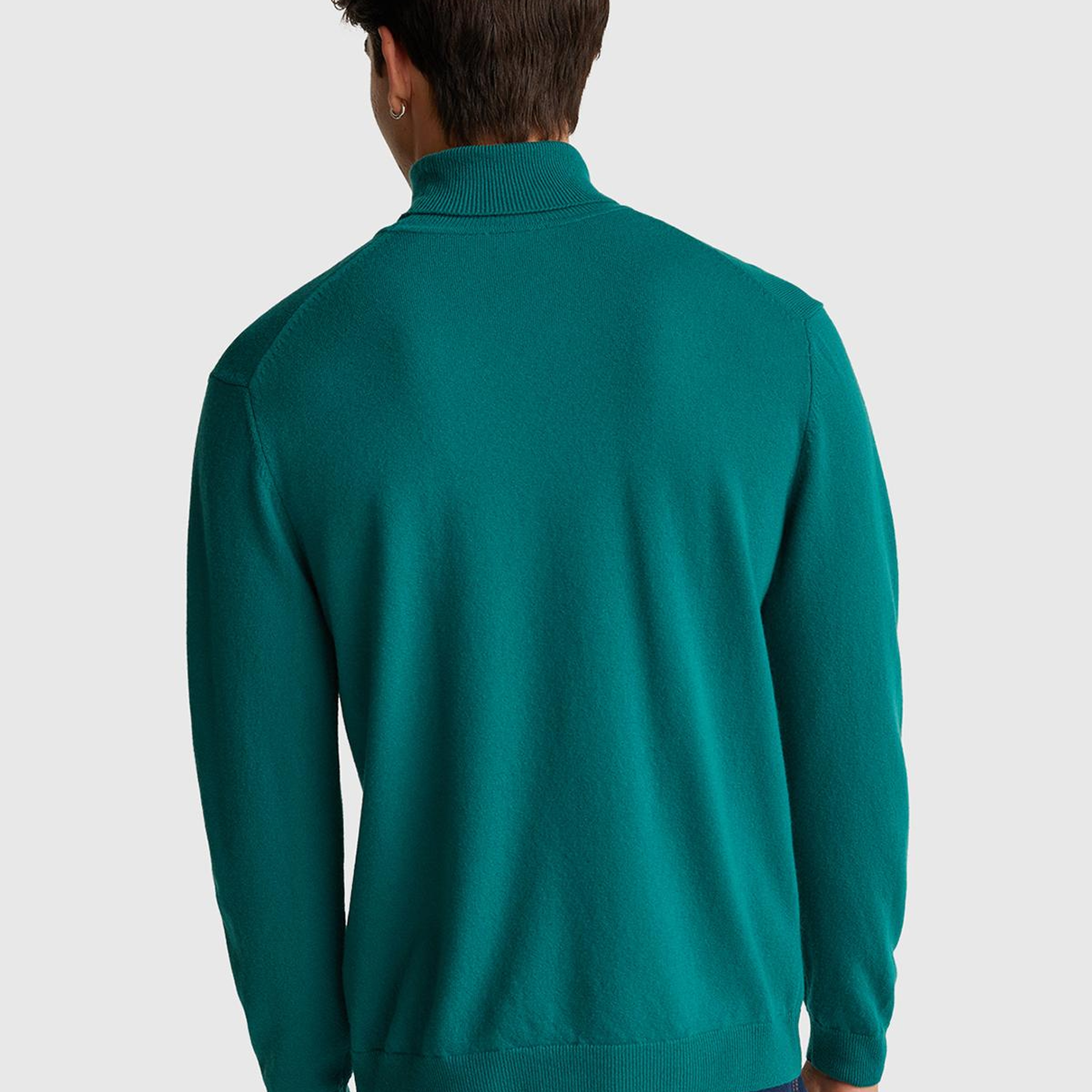 Erkek Yeşil %100 Merino Boğazlı  Kazak