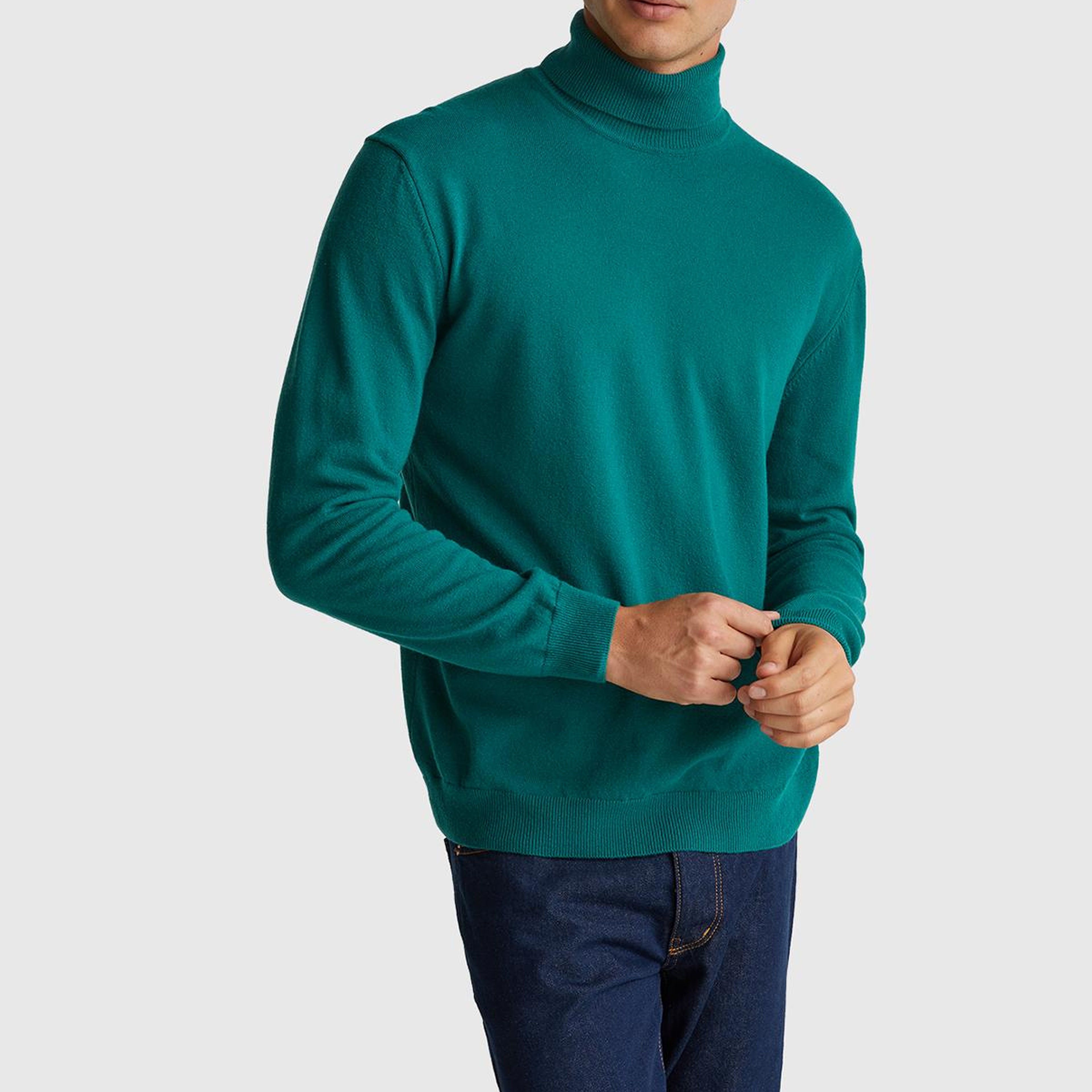 Erkek Yeşil %100 Merino Boğazlı  Kazak