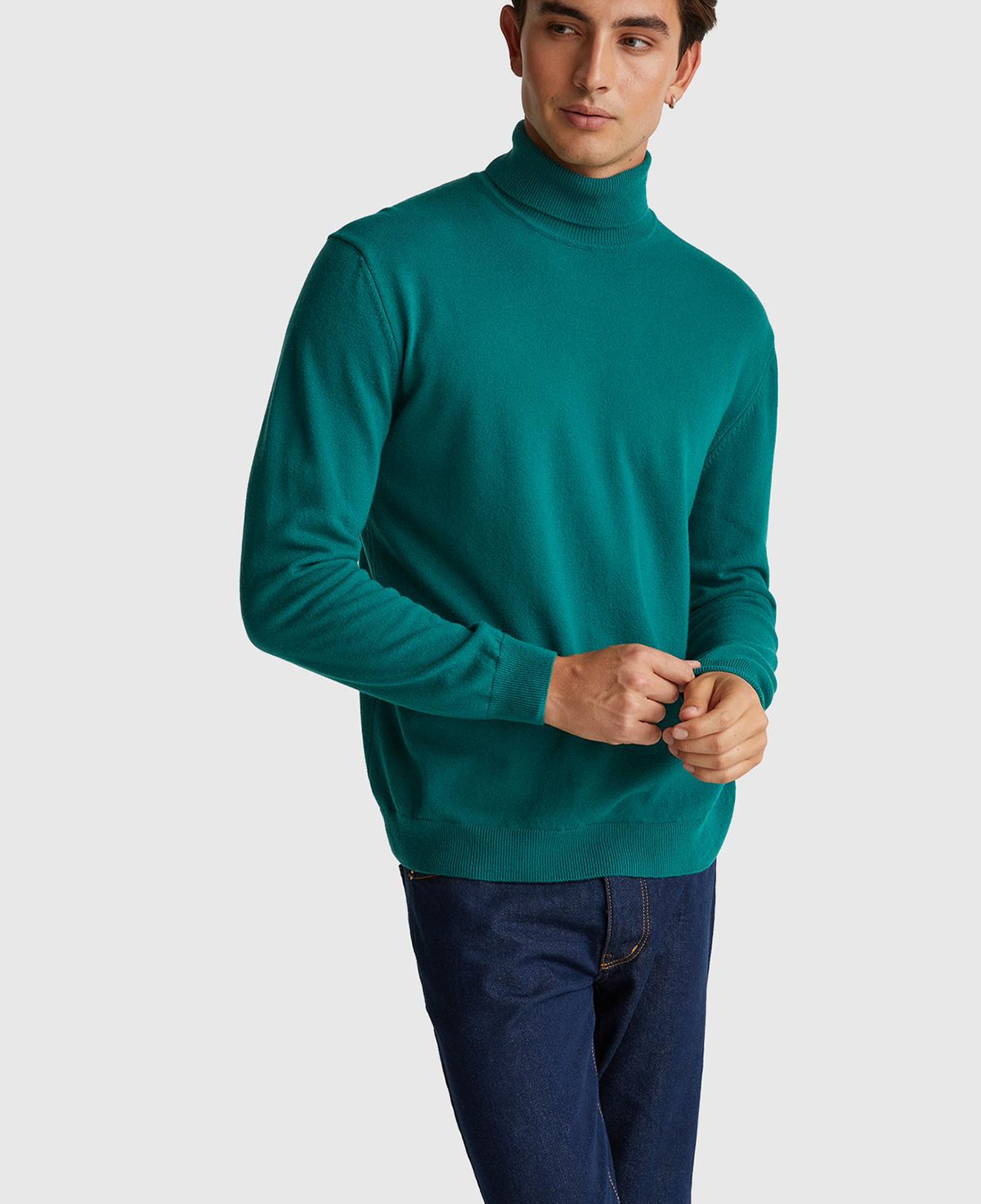 Erkek Yeşil %100 Merino Boğazlı Kazak