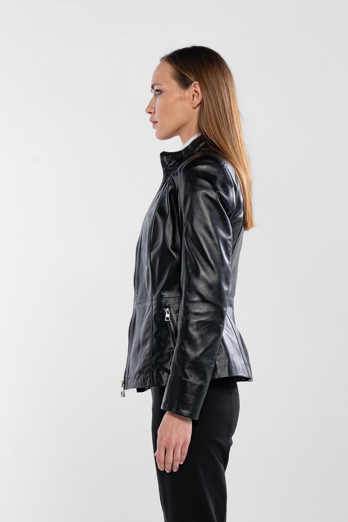 Tamer Tanca Kadın Hakiki Deri Siyah Deri Mont