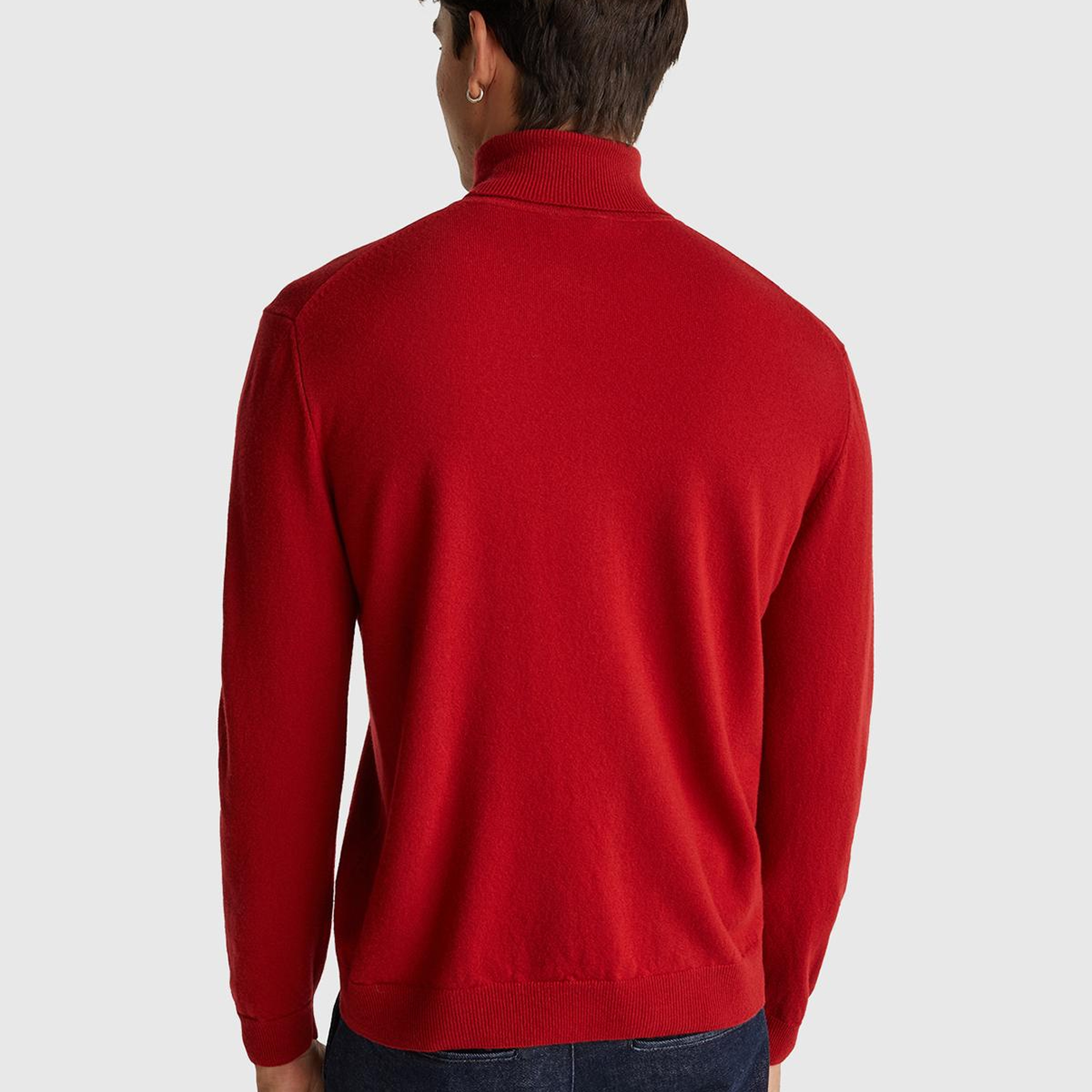 Erkek Kırmızı %100 Merino Boğazlı  Kazak