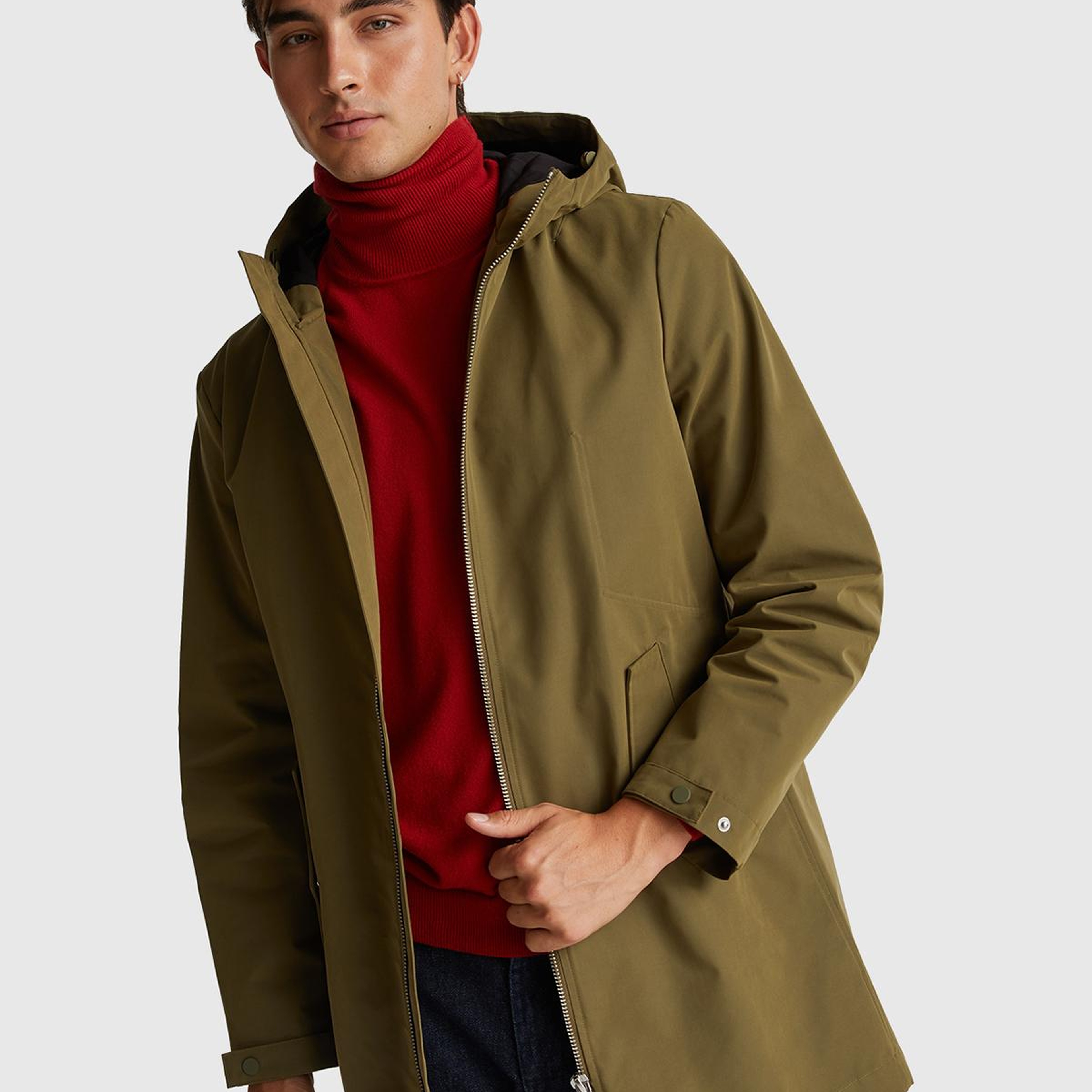 Erkek Kırmızı %100 Merino Boğazlı  Kazak