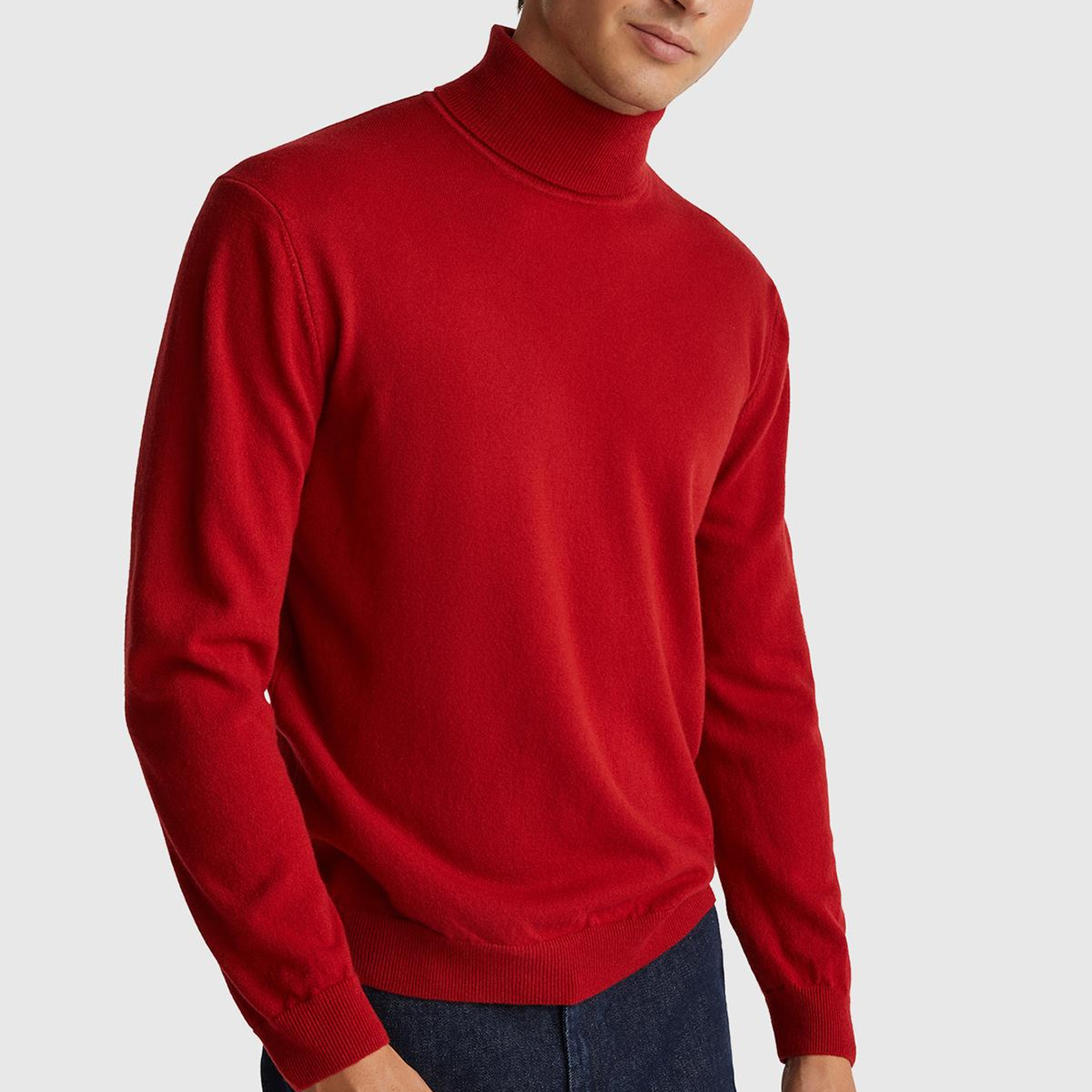 Erkek Kırmızı %100 Merino Boğazlı  Kazak