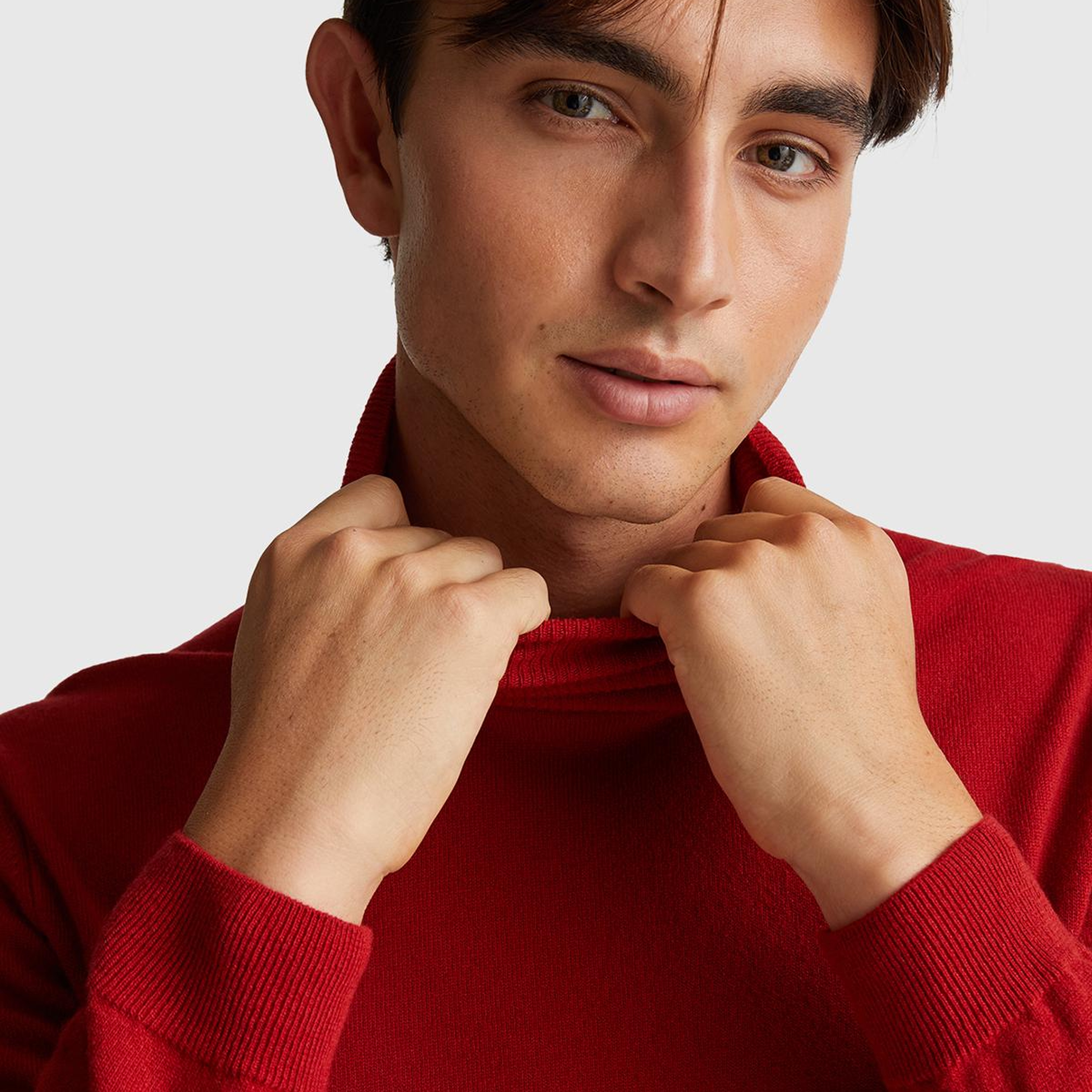 Erkek Kırmızı %100 Merino Boğazlı  Kazak