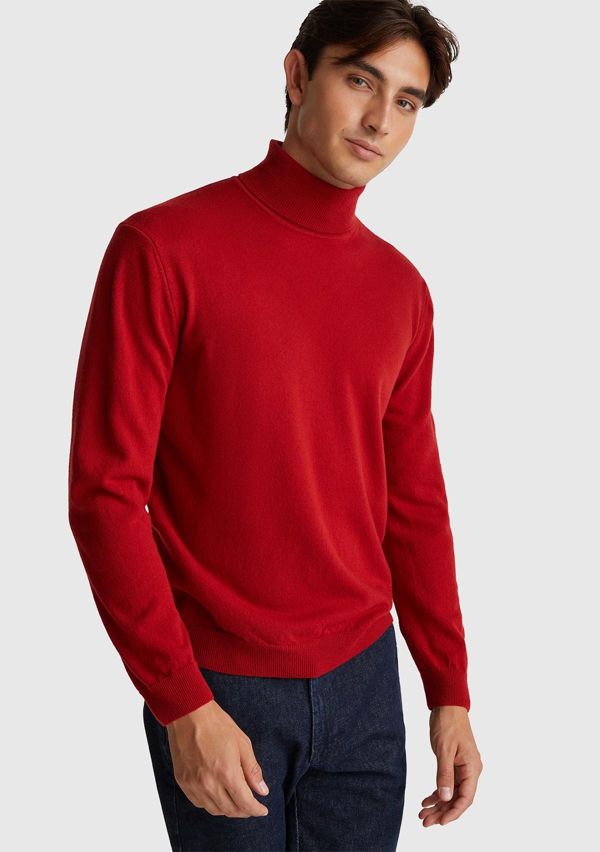 Erkek Kırmızı %100 Merino Boğazlı  Kazak