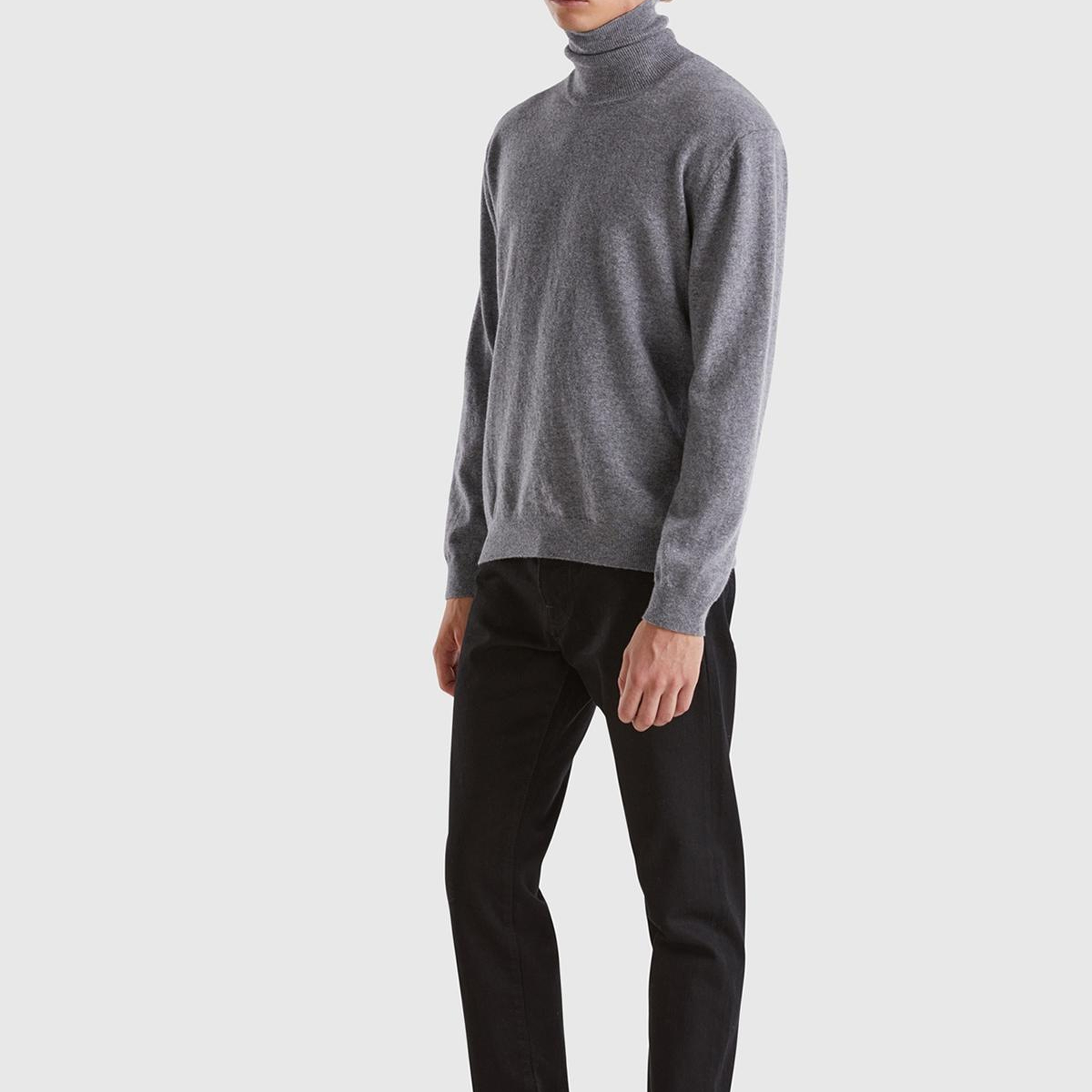 Erkek Antrasit Melanj %100 Merino Boğazlı  Kazak