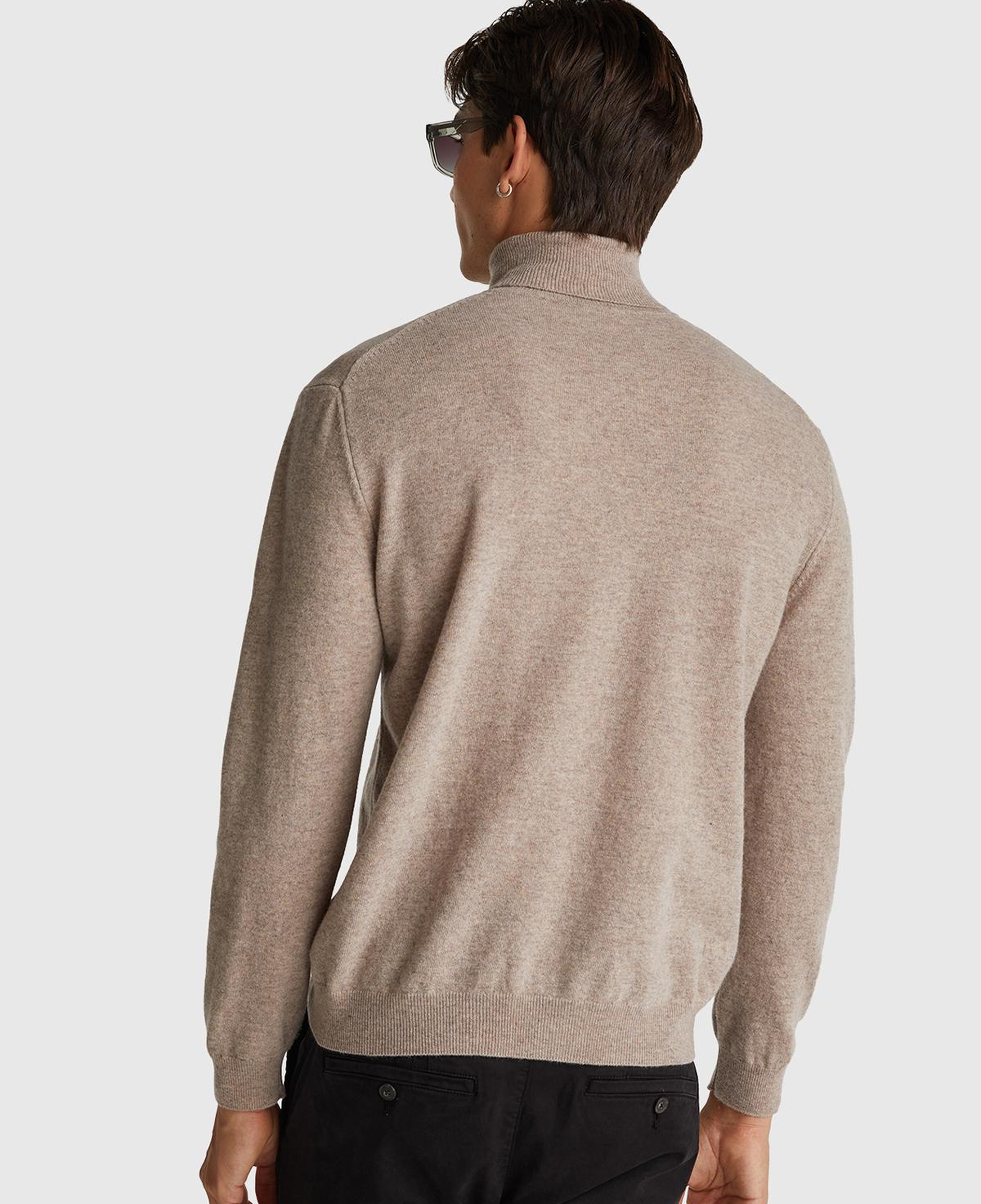 Erkek Bej Melanj %100 Merino Boğazlı  Kazak