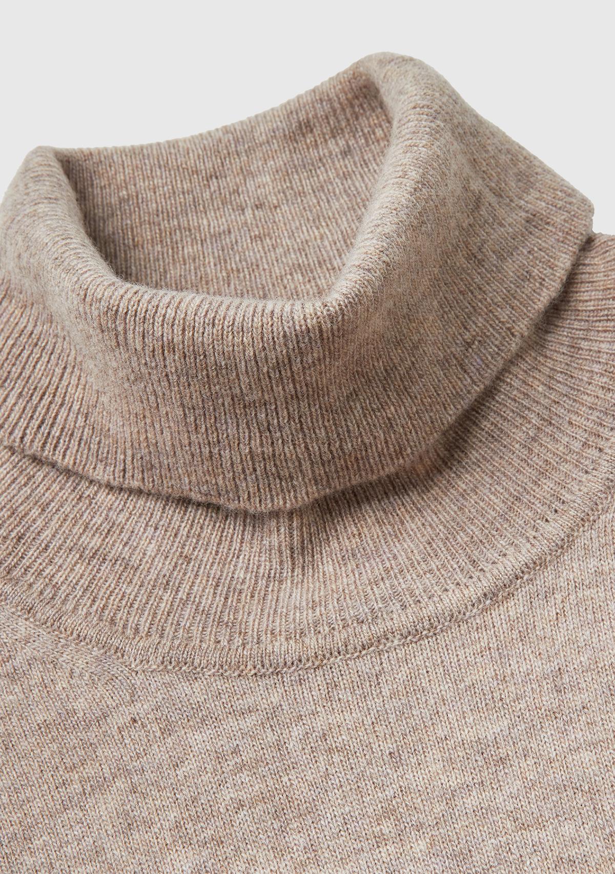 Erkek Bej Melanj %100 Merino Boğazlı  Kazak