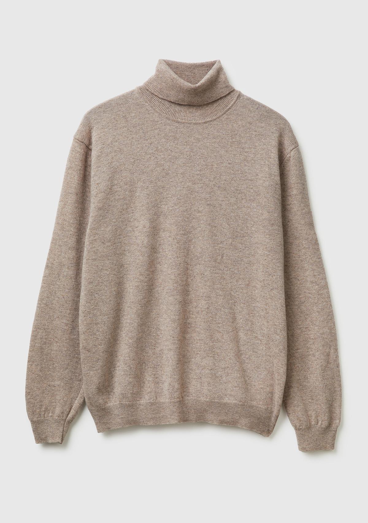 Erkek Bej Melanj %100 Merino Boğazlı  Kazak