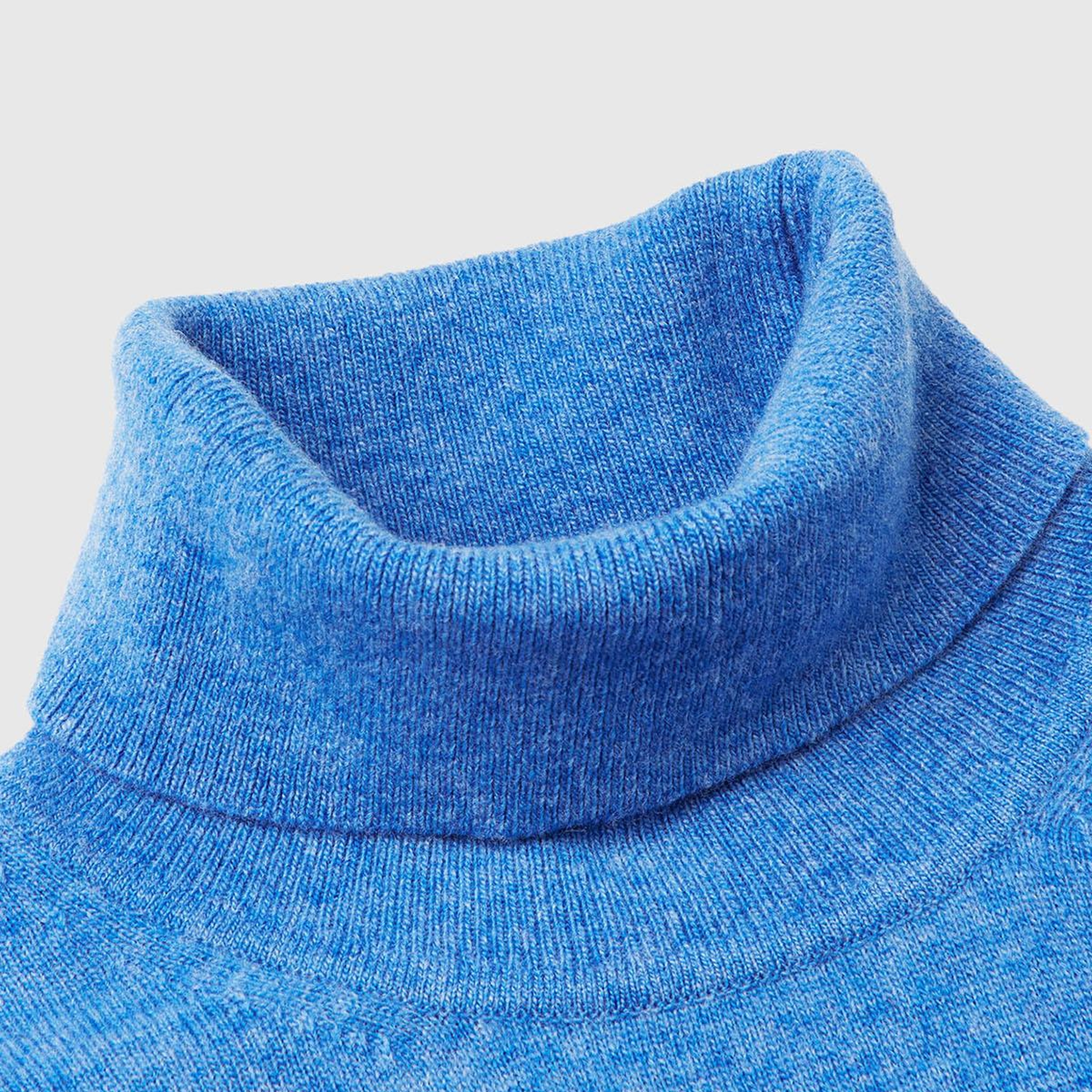 Erkek Mavi Melanj %100 Merino Boğazlı  Kazak