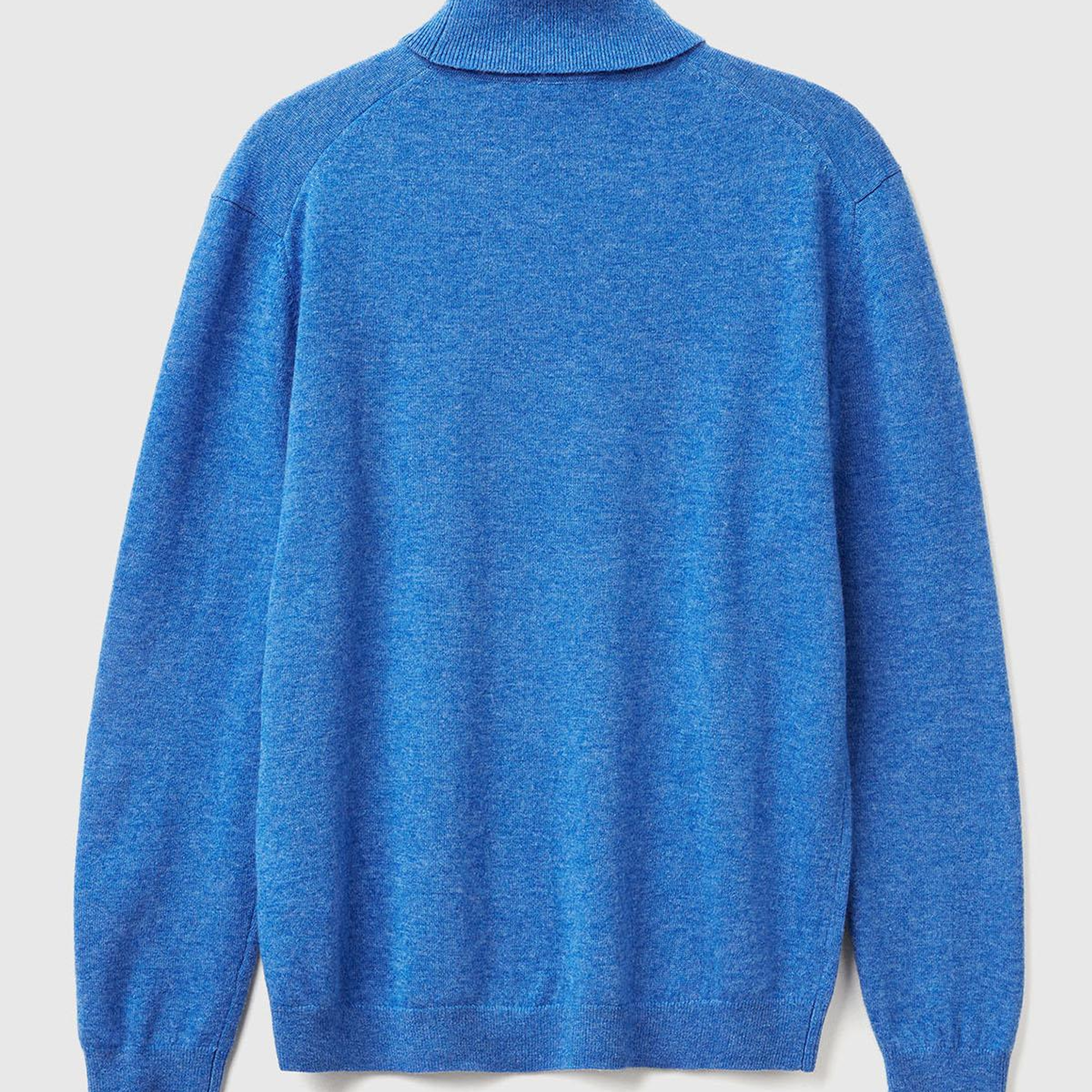 Erkek Mavi Melanj %100 Merino Boğazlı  Kazak