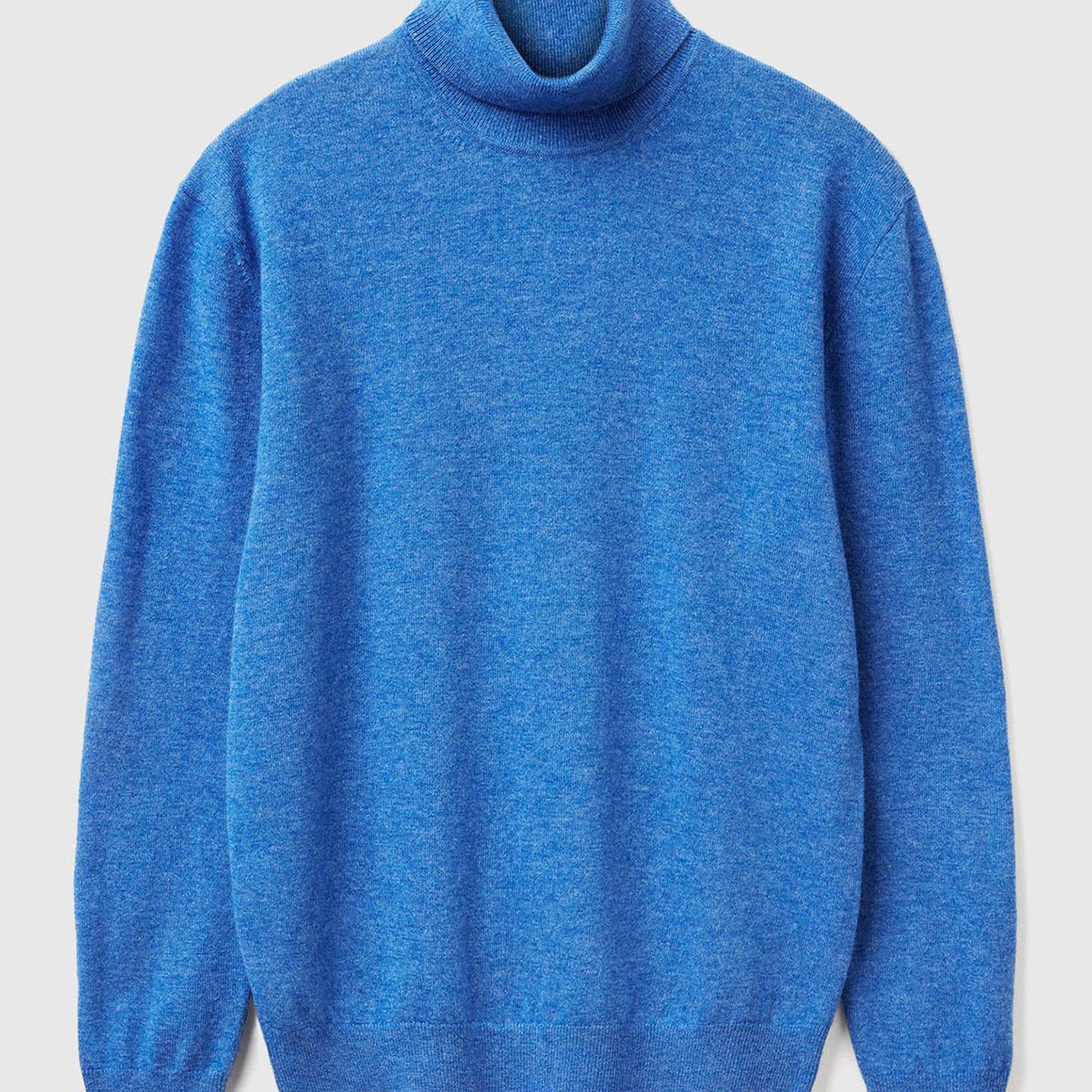 Erkek Mavi Melanj %100 Merino Boğazlı  Kazak