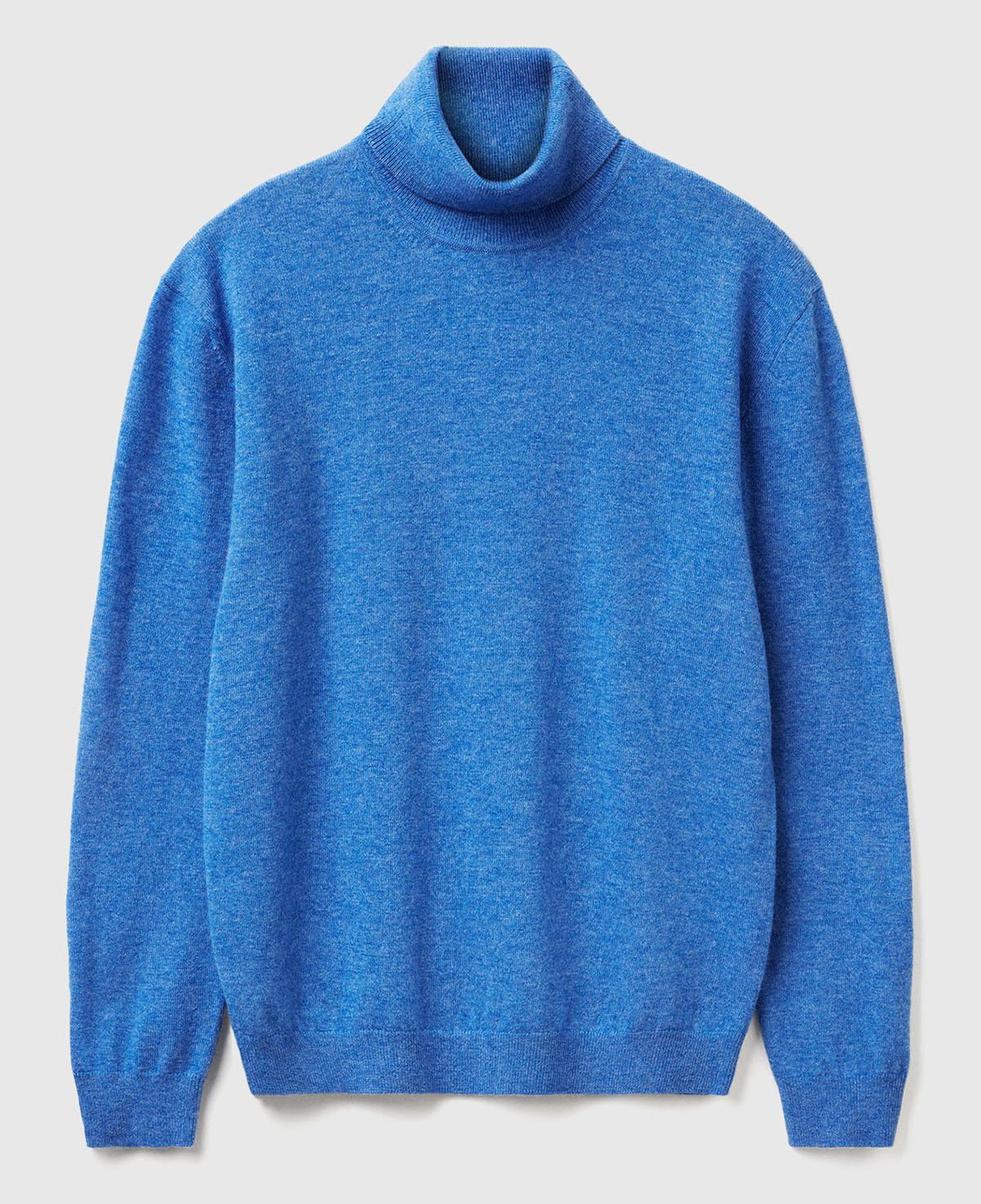 Erkek Mavi Melanj %100 Merino Boğazlı  Kazak