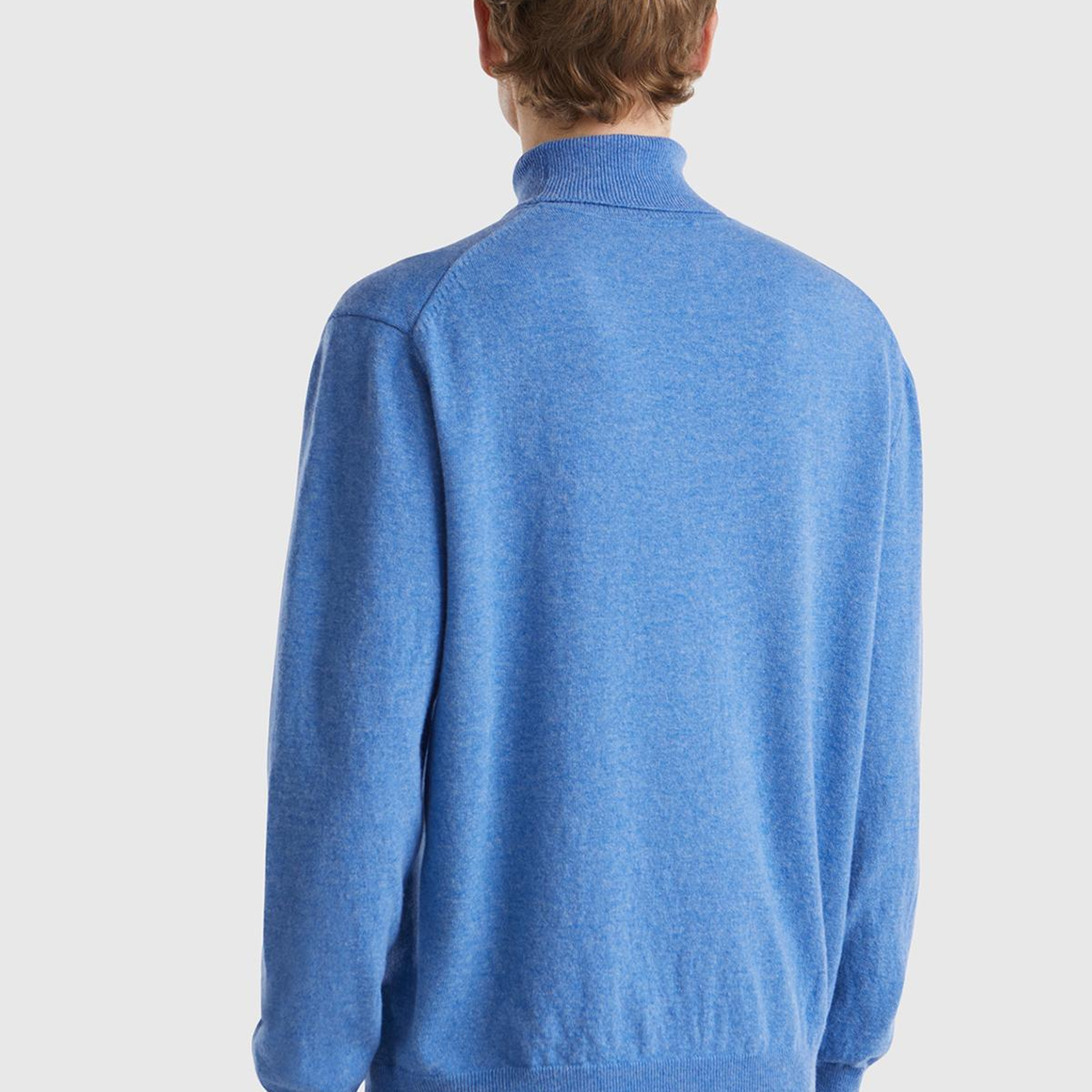 Erkek Mavi Melanj %100 Merino Boğazlı  Kazak