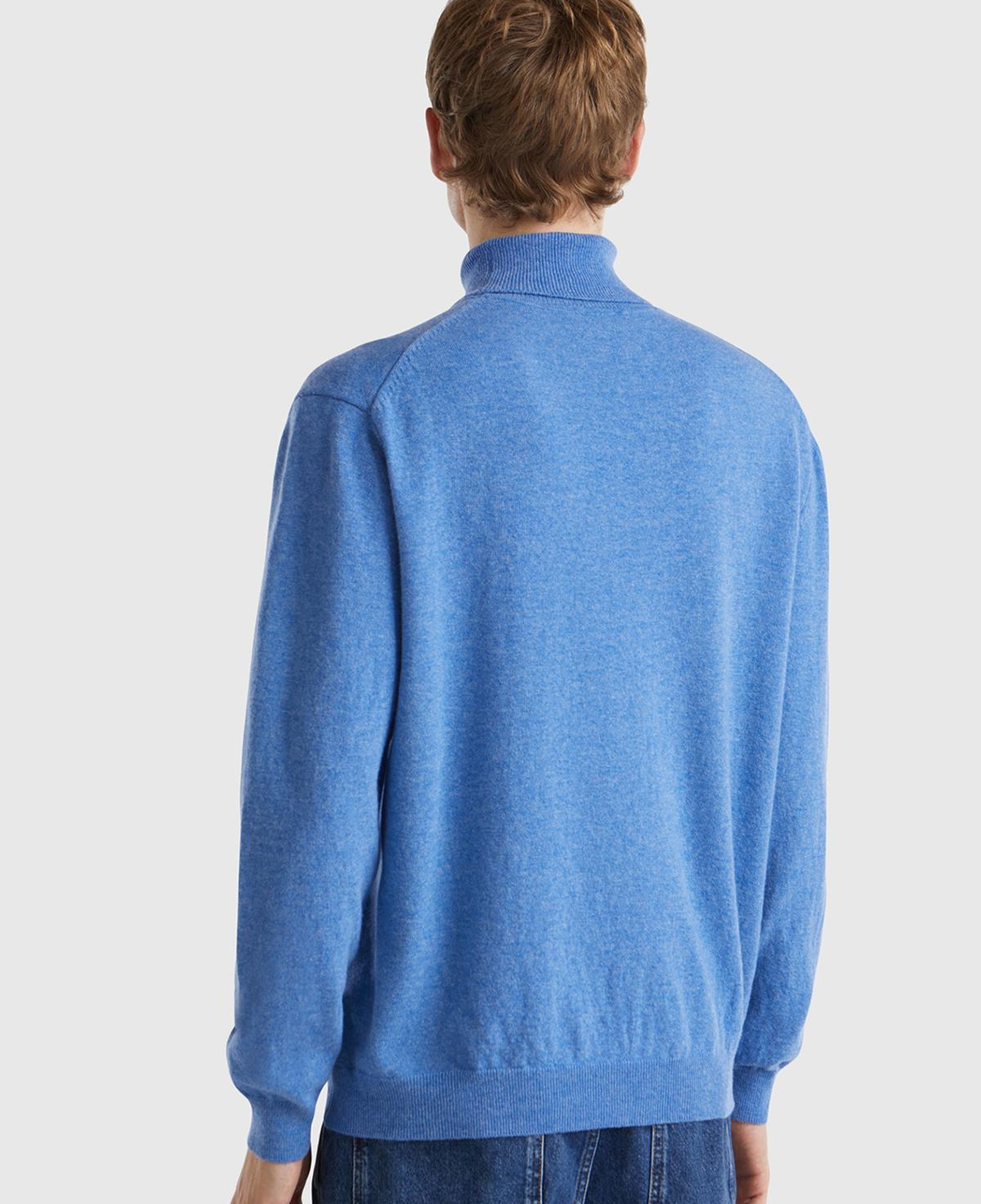 Erkek Mavi Melanj %100 Merino Boğazlı  Kazak