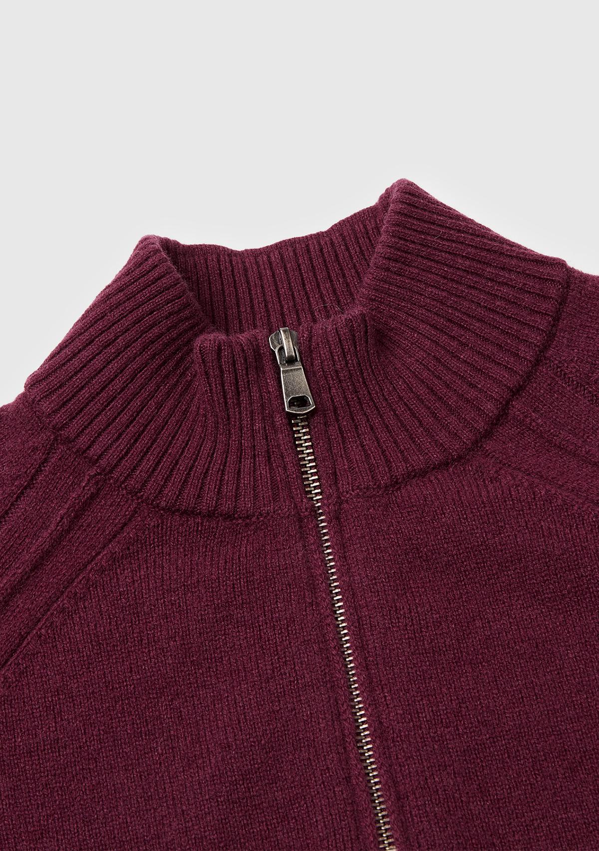 Erkek Mürdüm %100 Yün Fermuar Detaylı Dik Yaka Kazak