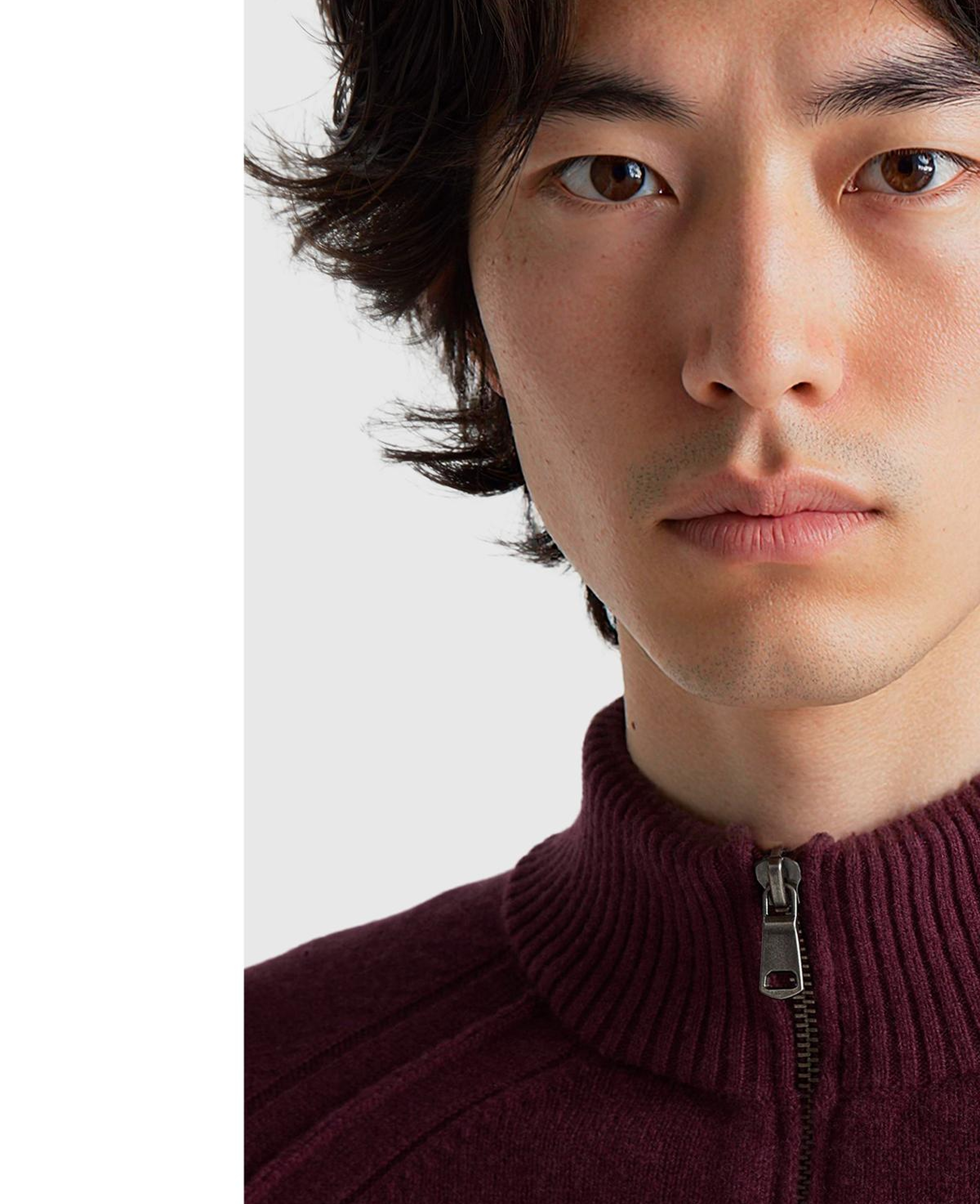 Erkek Mürdüm %100 Yün Fermuar Detaylı Dik Yaka Kazak