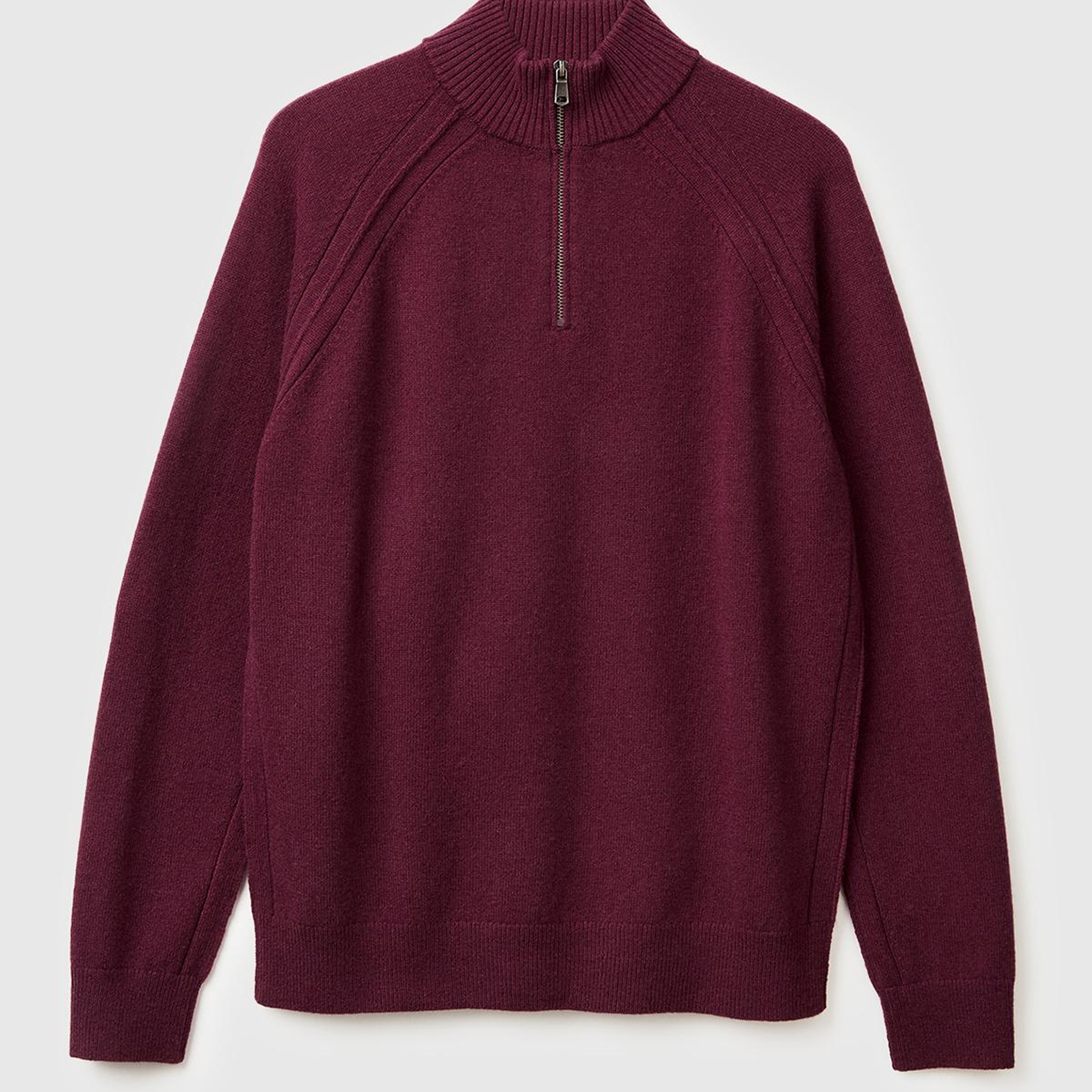 Erkek Mürdüm %100 Yün Fermuar Detaylı Dik Yaka Kazak