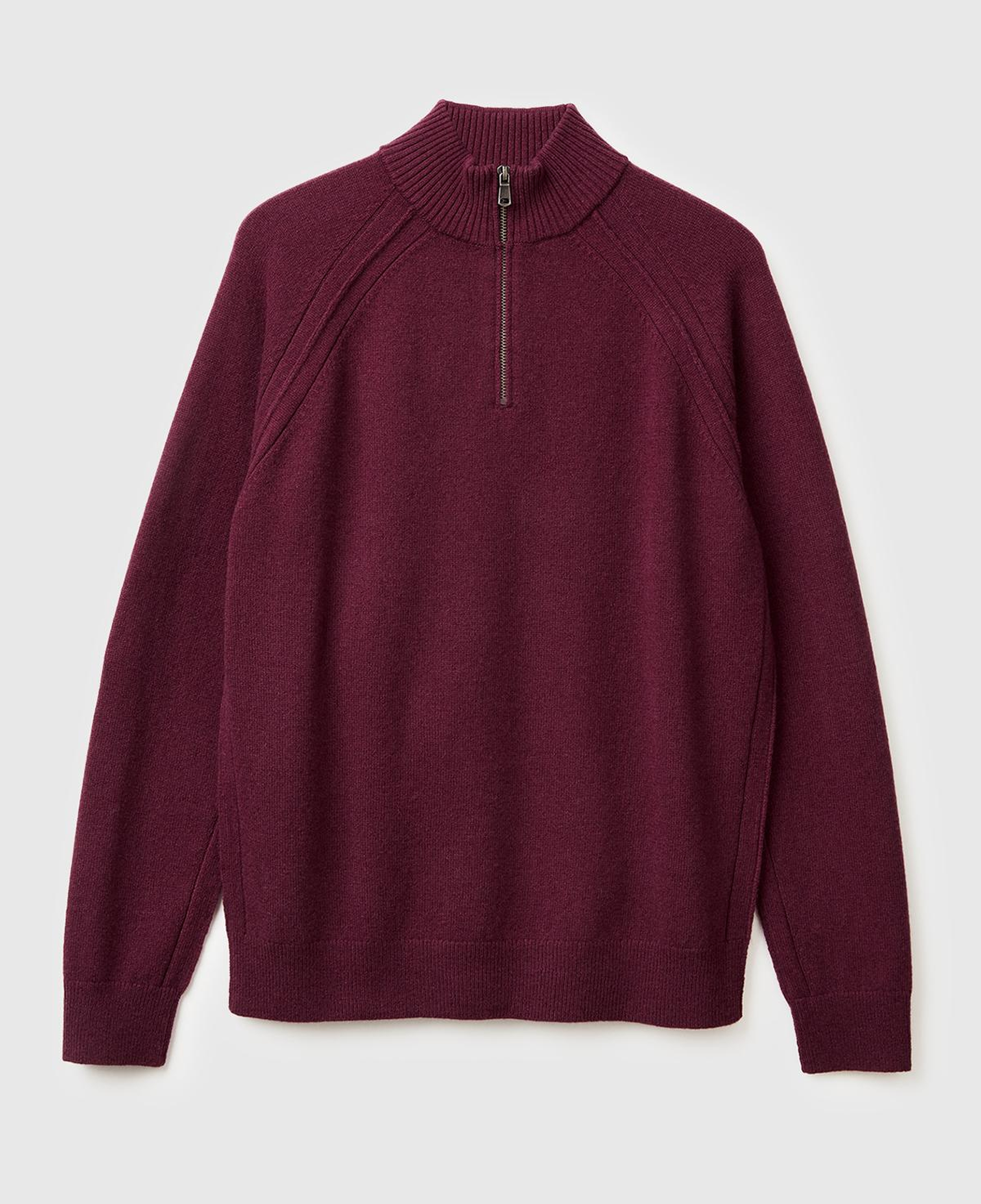 Erkek Mürdüm %100 Yün Fermuar Detaylı Dik Yaka Kazak