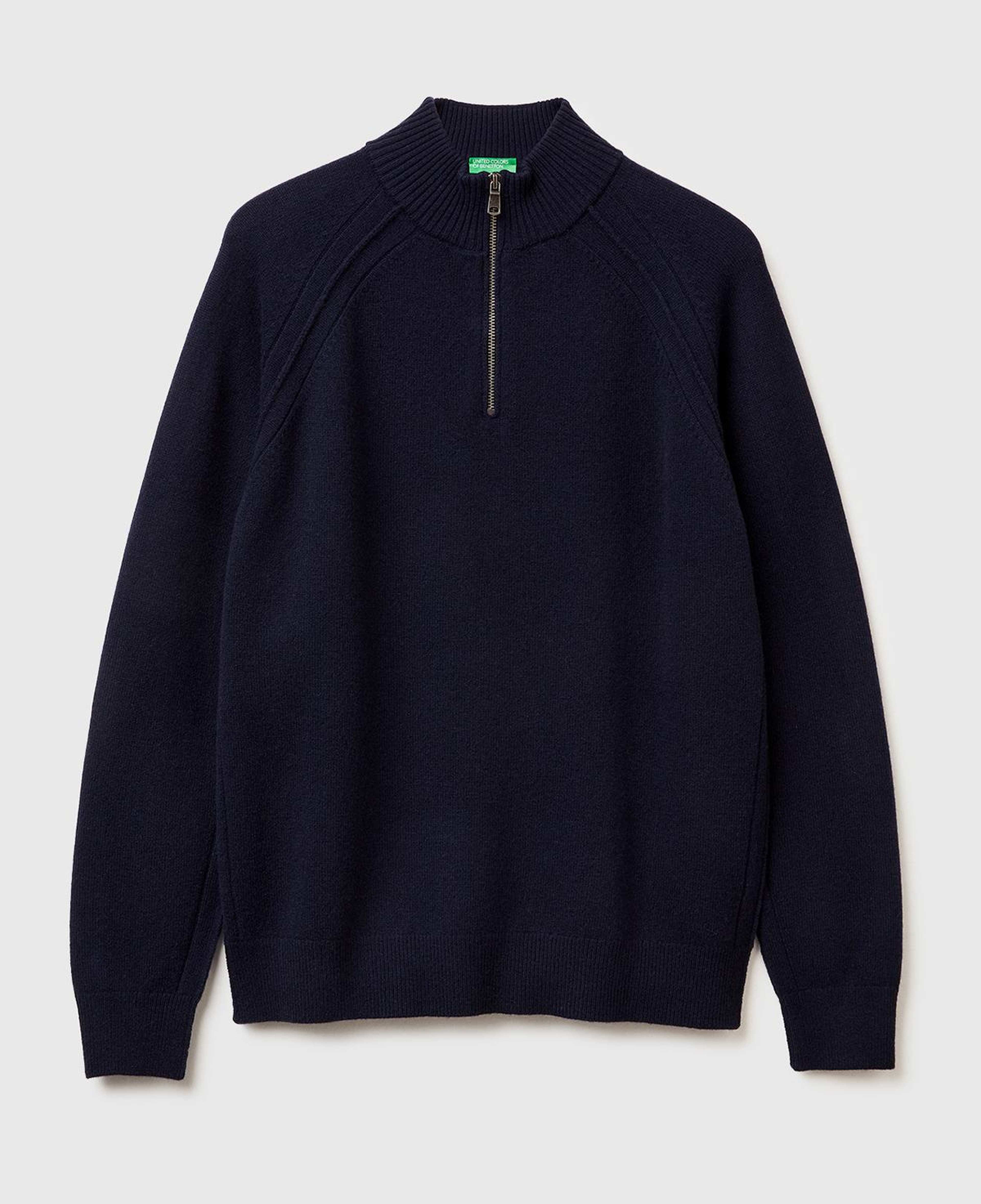 Erkek Lacivert %100 Yün Fermuar Detaylı Dik Yaka Kazak