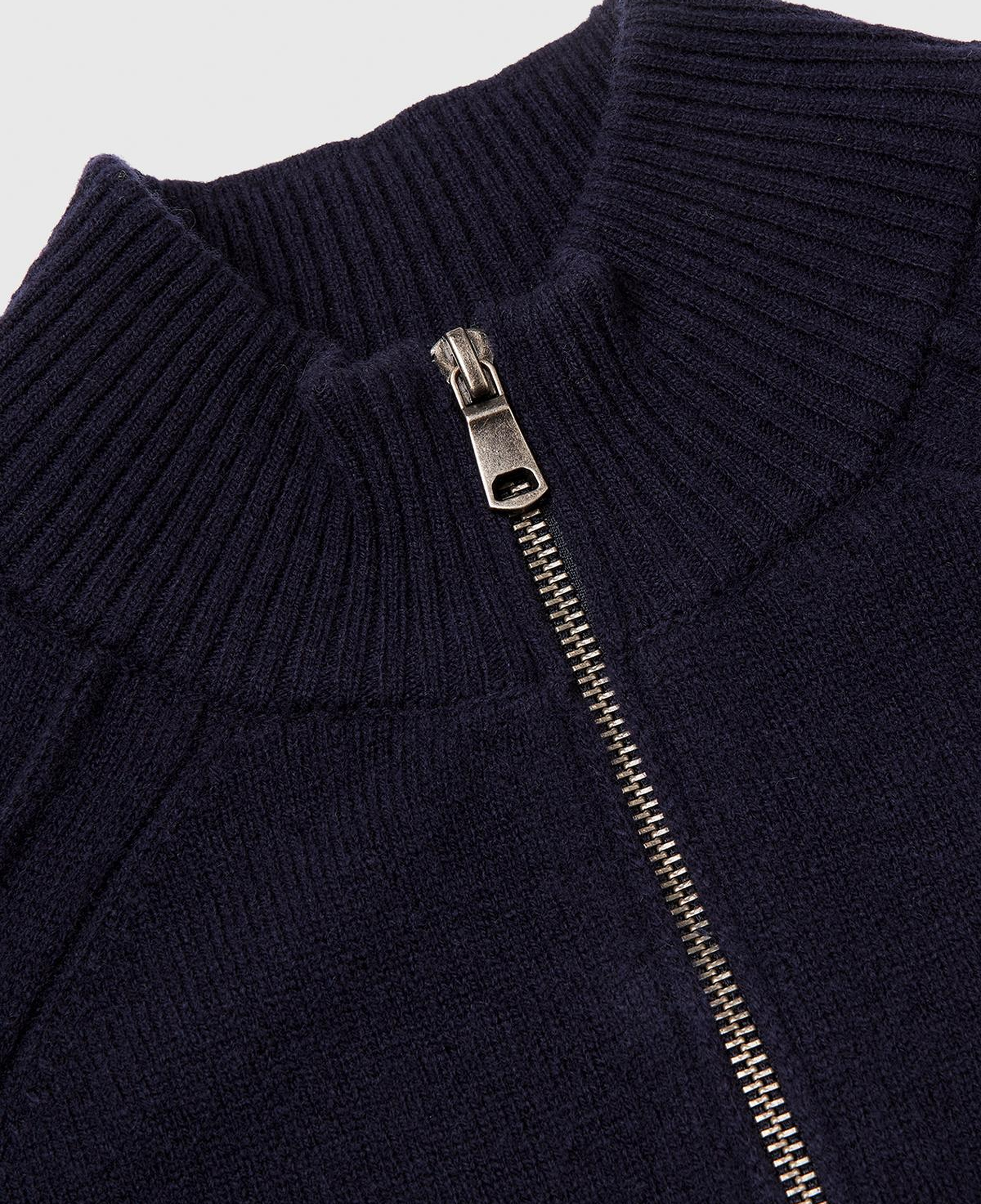 Erkek Lacivert %100 Yün Fermuar Detaylı Dik Yaka Kazak