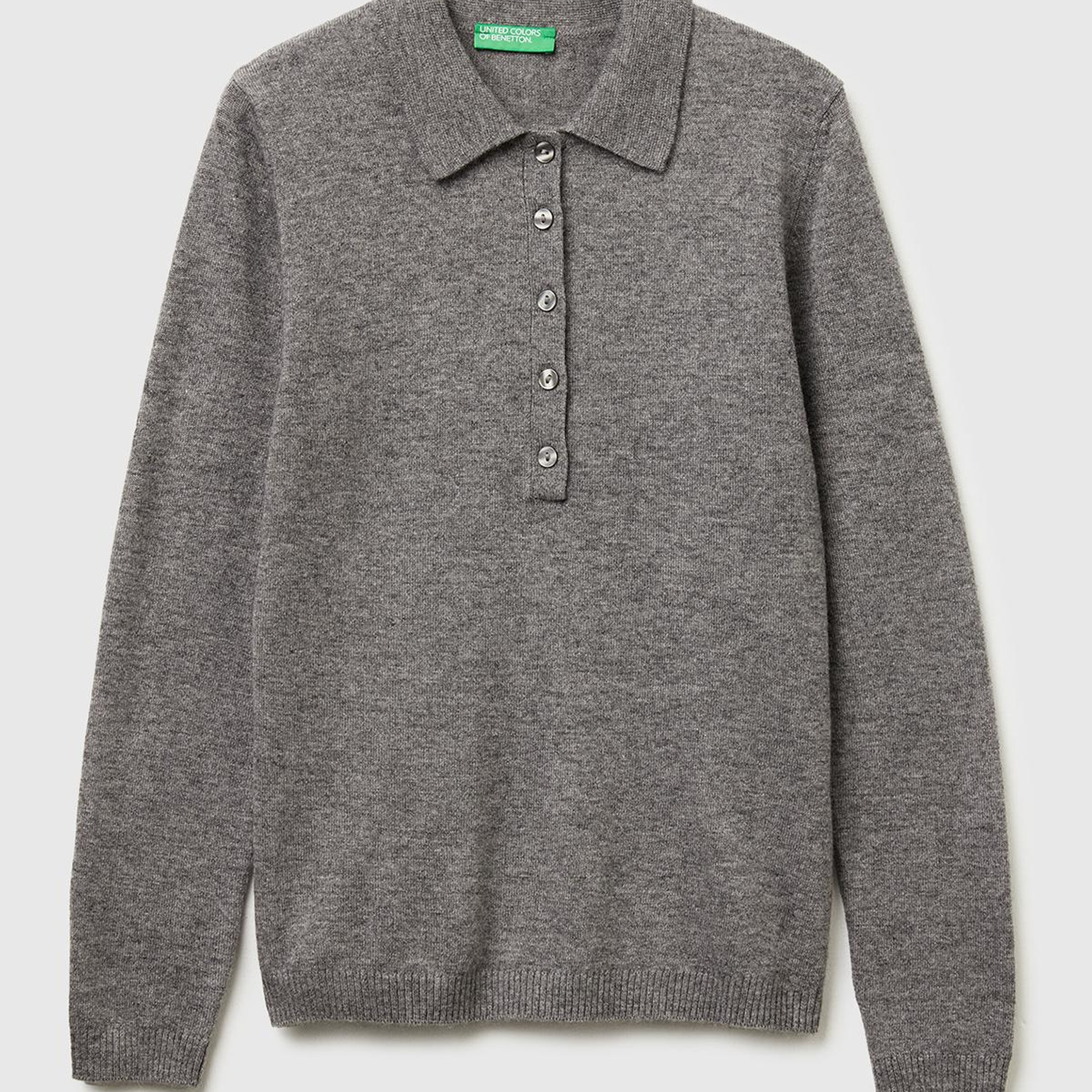 Kadın Antrasit Melanj Yün ve Kaşmir Karışımlı Regular Fit Polo Yaka Kazak