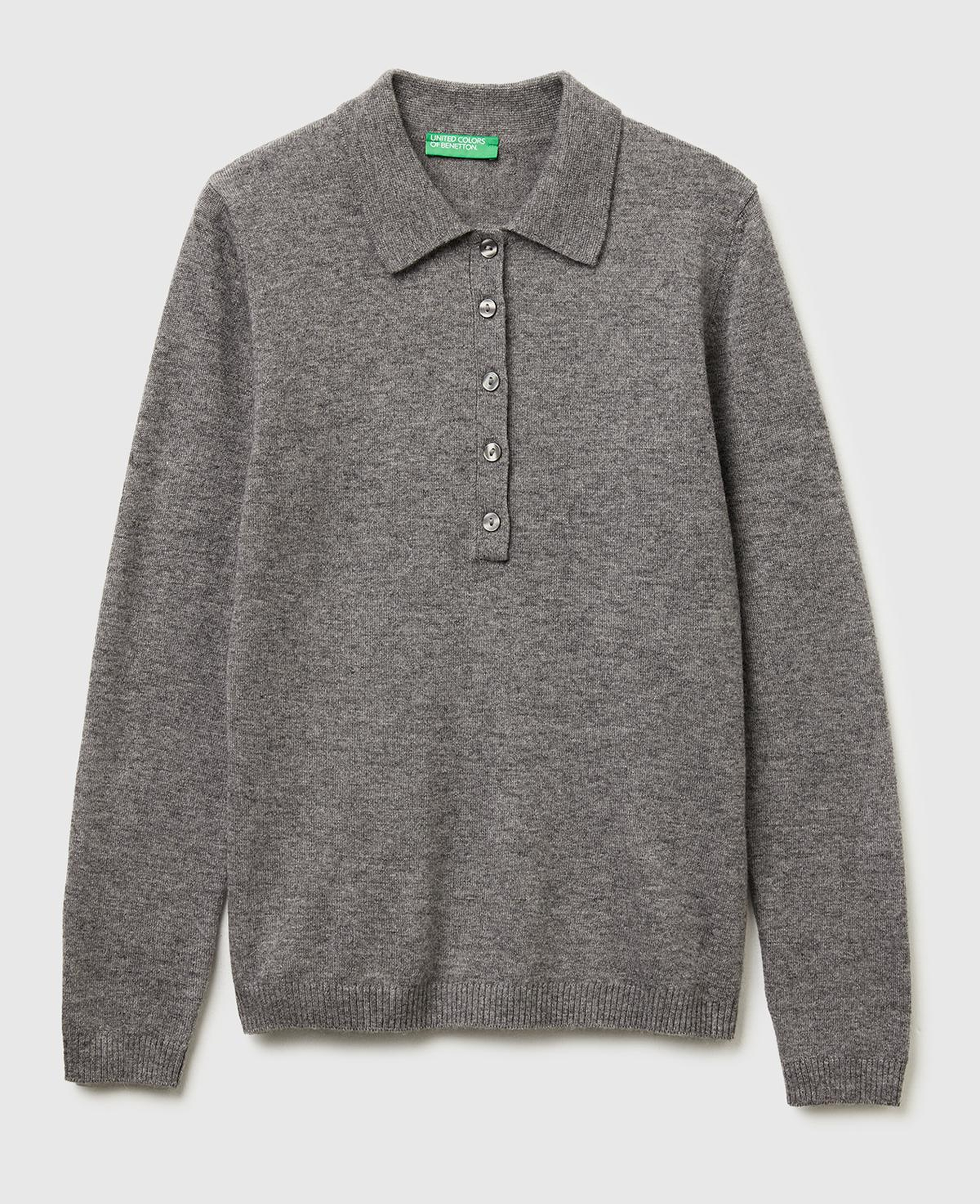 Kadın Antrasit Melanj Yün ve Kaşmir Karışımlı Regular Fit Polo Yaka Kazak