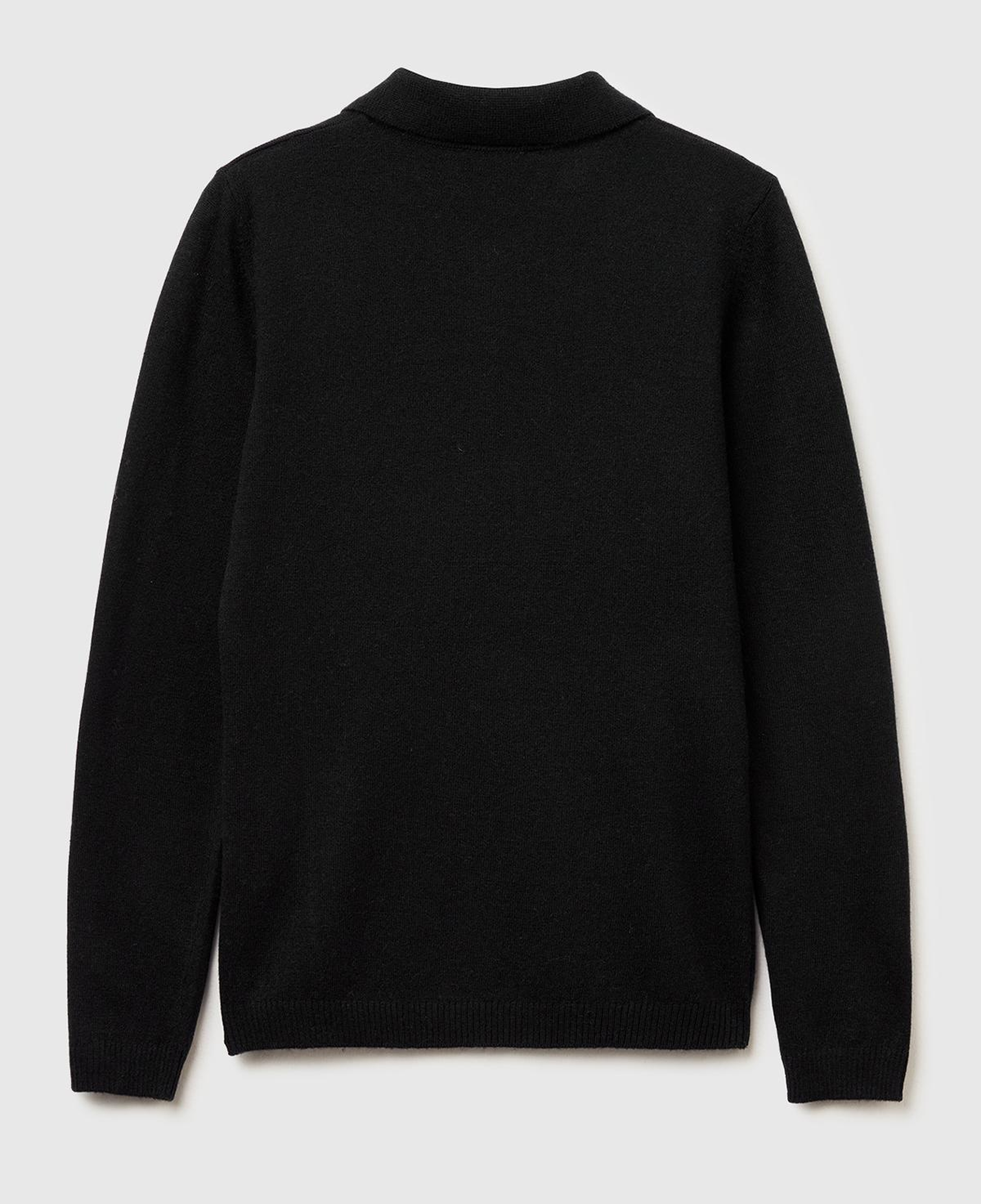 Kadın Sİyah Yün ve Kaşmir Karışımlı Regular Fit Polo Yaka Kazak