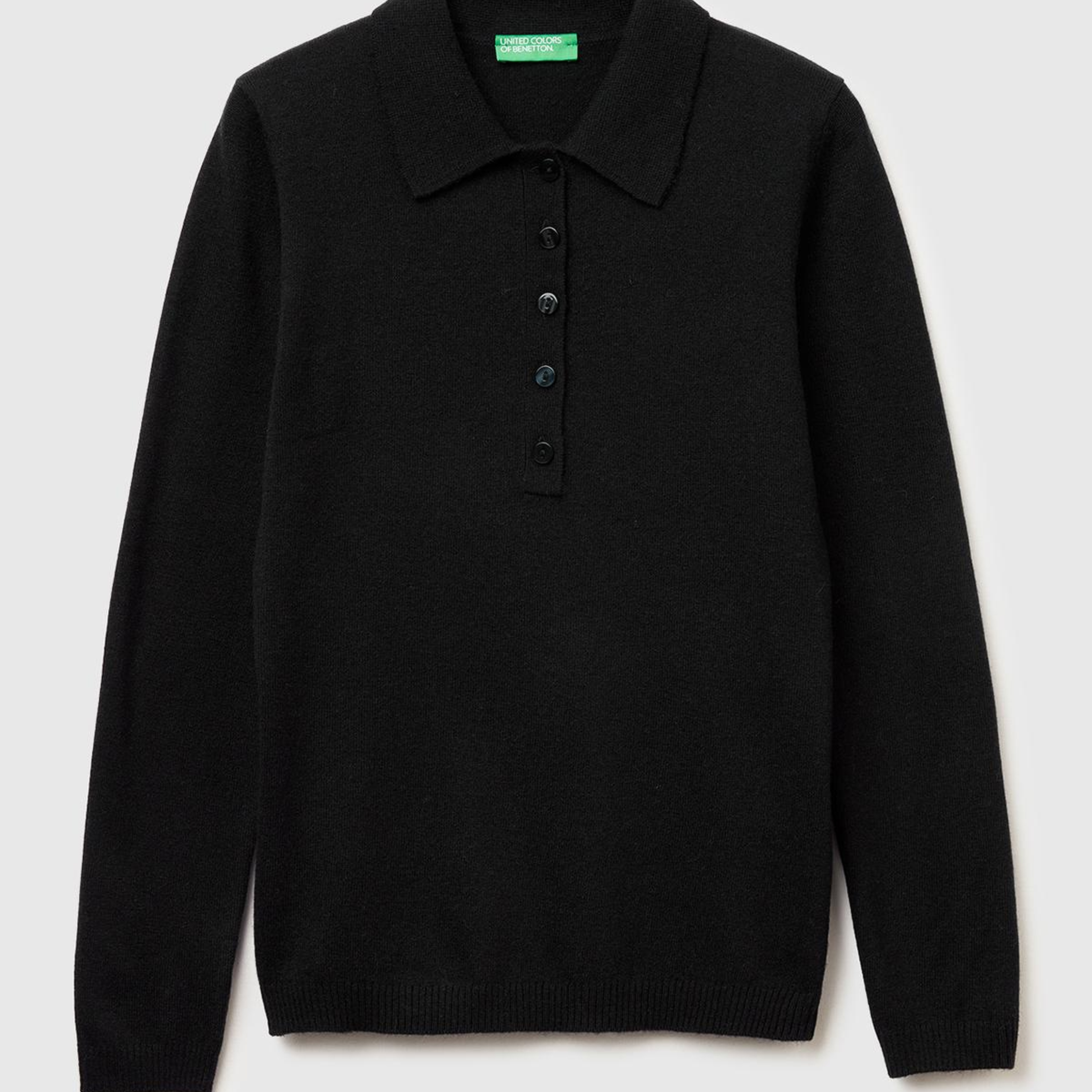 Kadın Sİyah Yün ve Kaşmir Karışımlı Regular Fit Polo Yaka Kazak