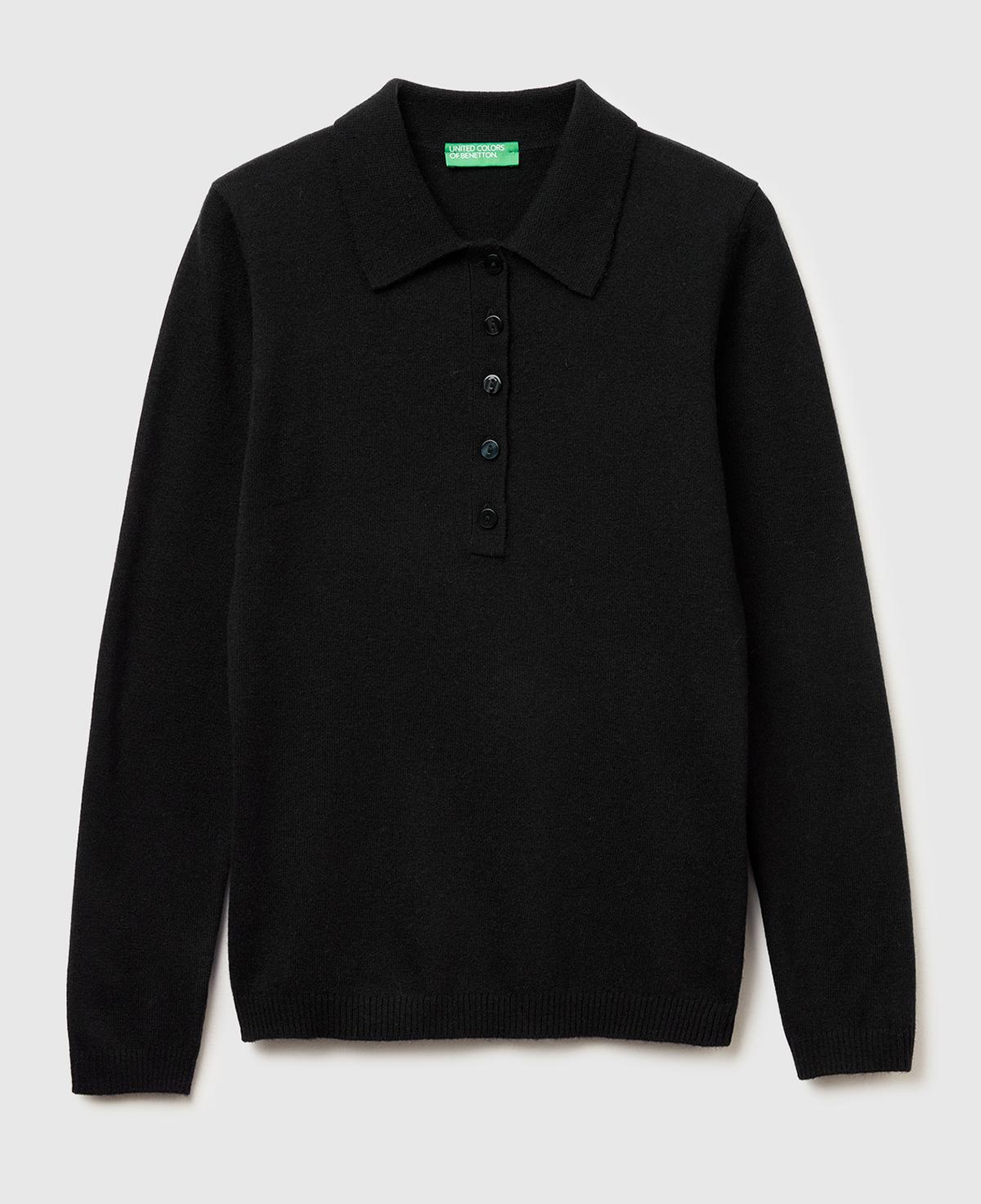 Kadın Sİyah Yün ve Kaşmir Karışımlı Regular Fit Polo Yaka Kazak