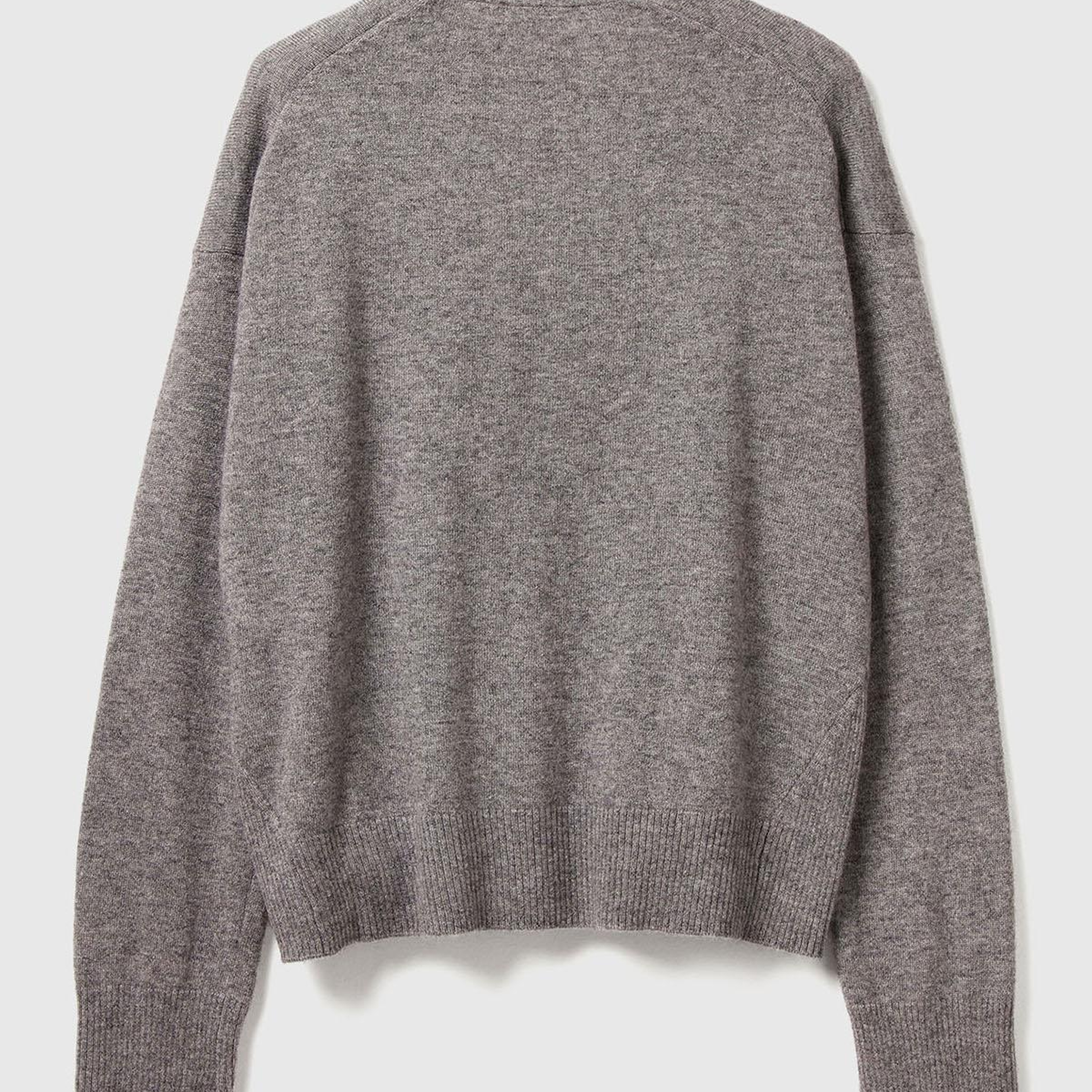 Kadın Antrasit Melanj Yün ve Kaşmir Karışımlı Ribana Detaylı Düğmeli Hırka