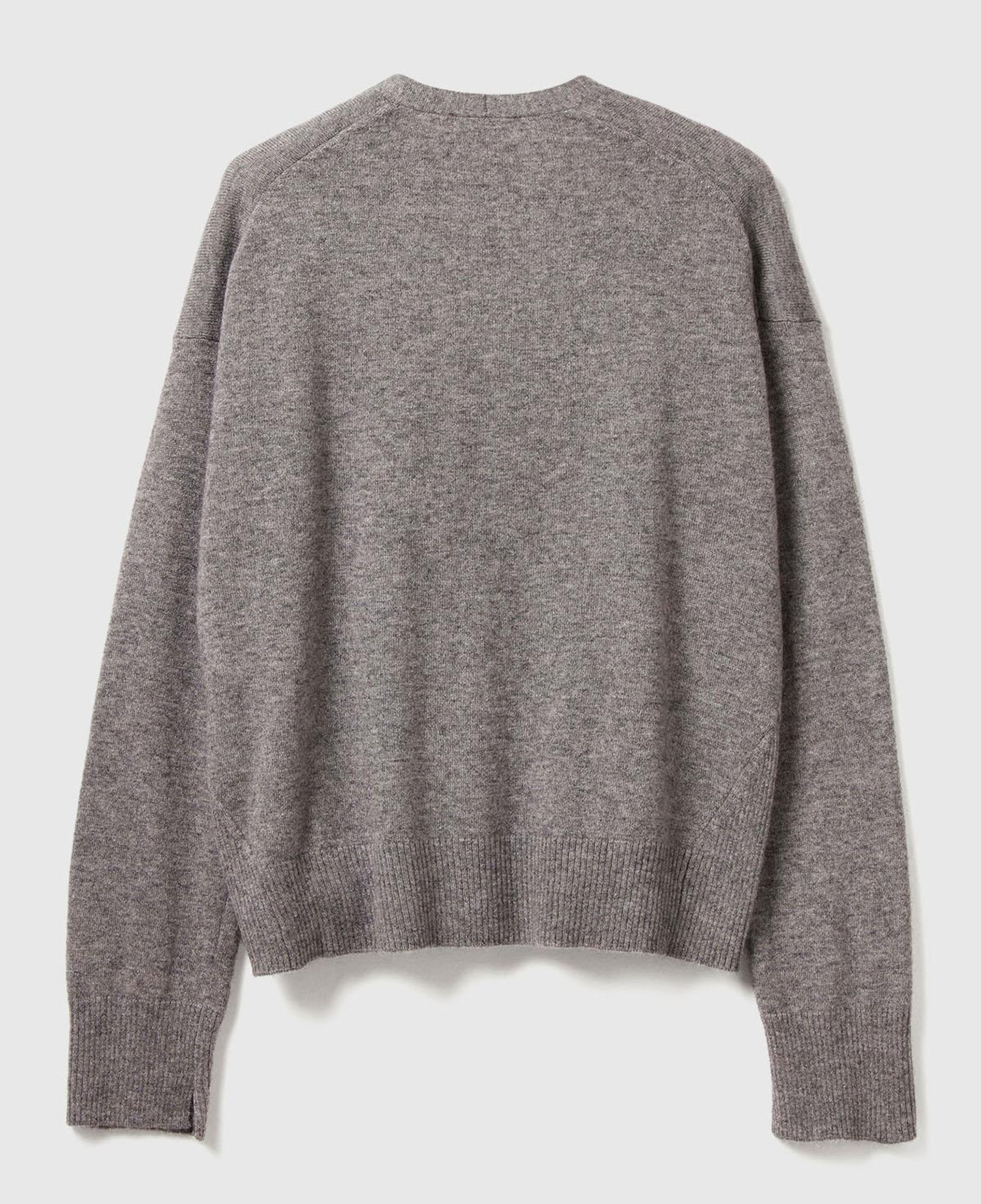 Kadın Antrasit Melanj Yün ve Kaşmir Karışımlı Ribana Detaylı Düğmeli Hırka