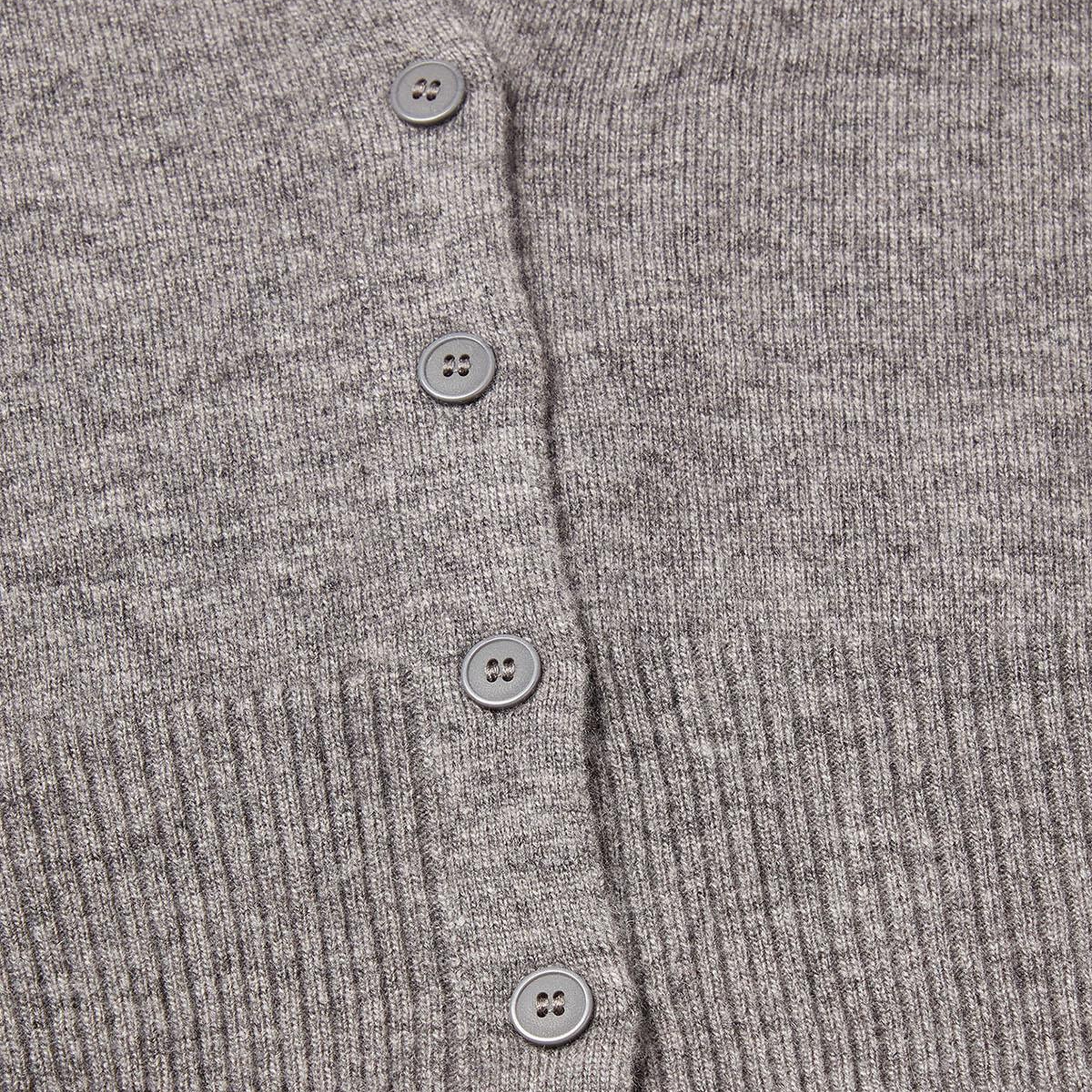 Kadın Antrasit Melanj Yün ve Kaşmir Karışımlı Ribana Detaylı Düğmeli Hırka